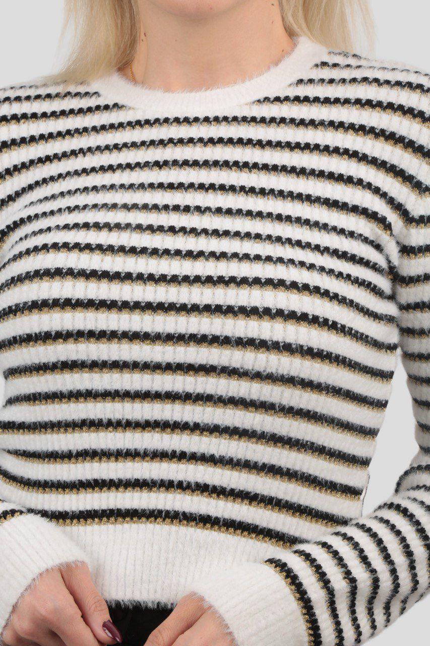 3520 Çizgili Kazak Beyaz - 1