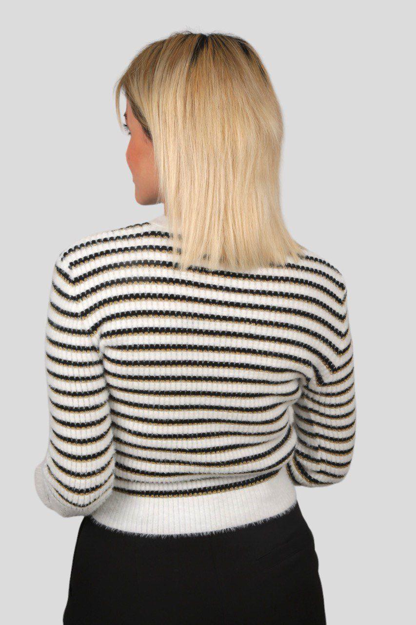 3520 Çizgili Kazak Beyaz - 4