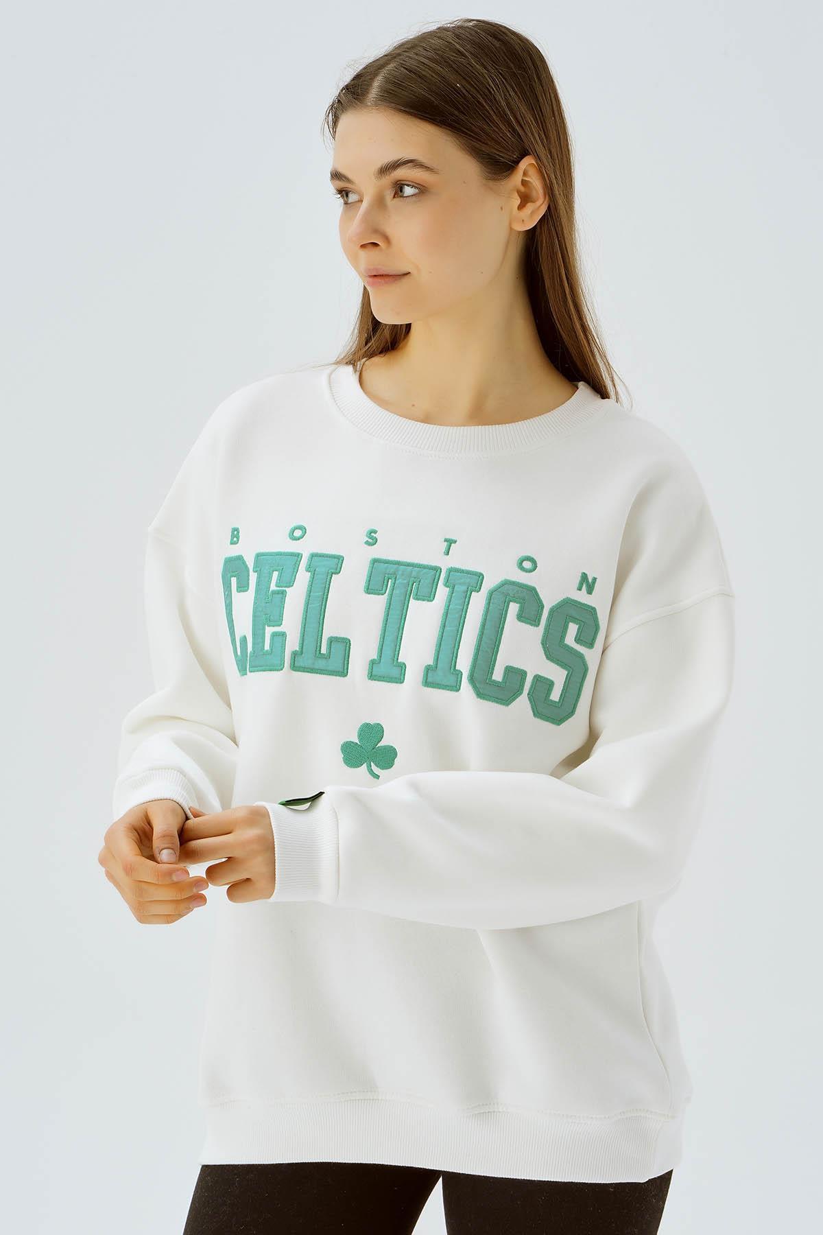 3536 Boston Baskı Detay Sweat Ekru 