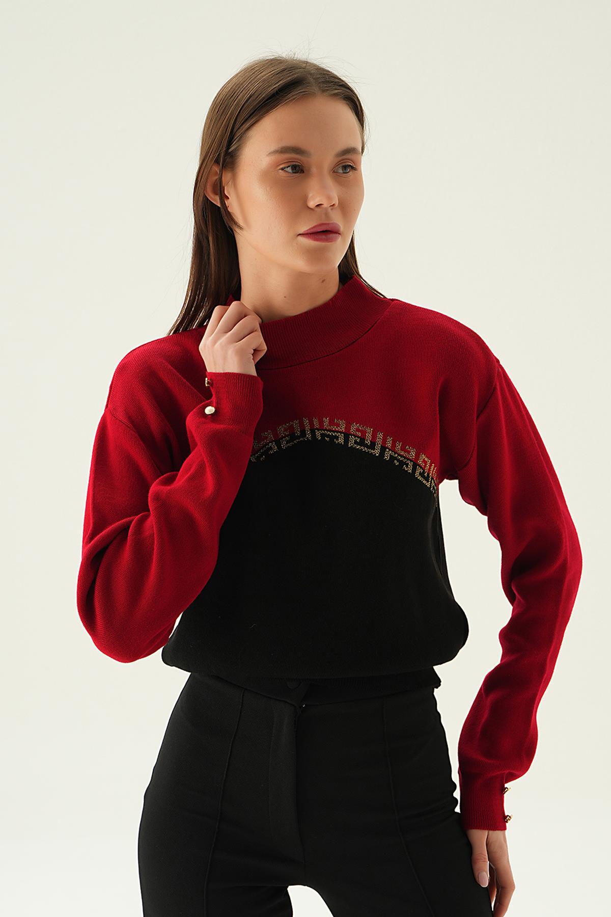 3565 Sim Detay Kazak Kırmızı - 1