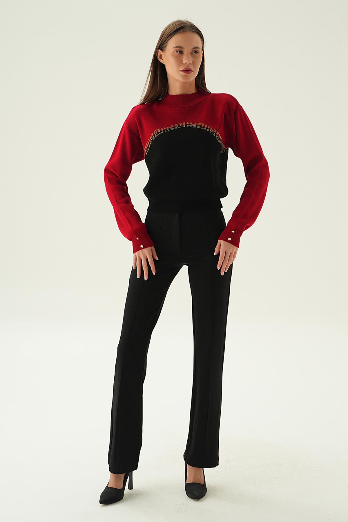 Kırmızı Sim Detay Kazak 3565 - 2