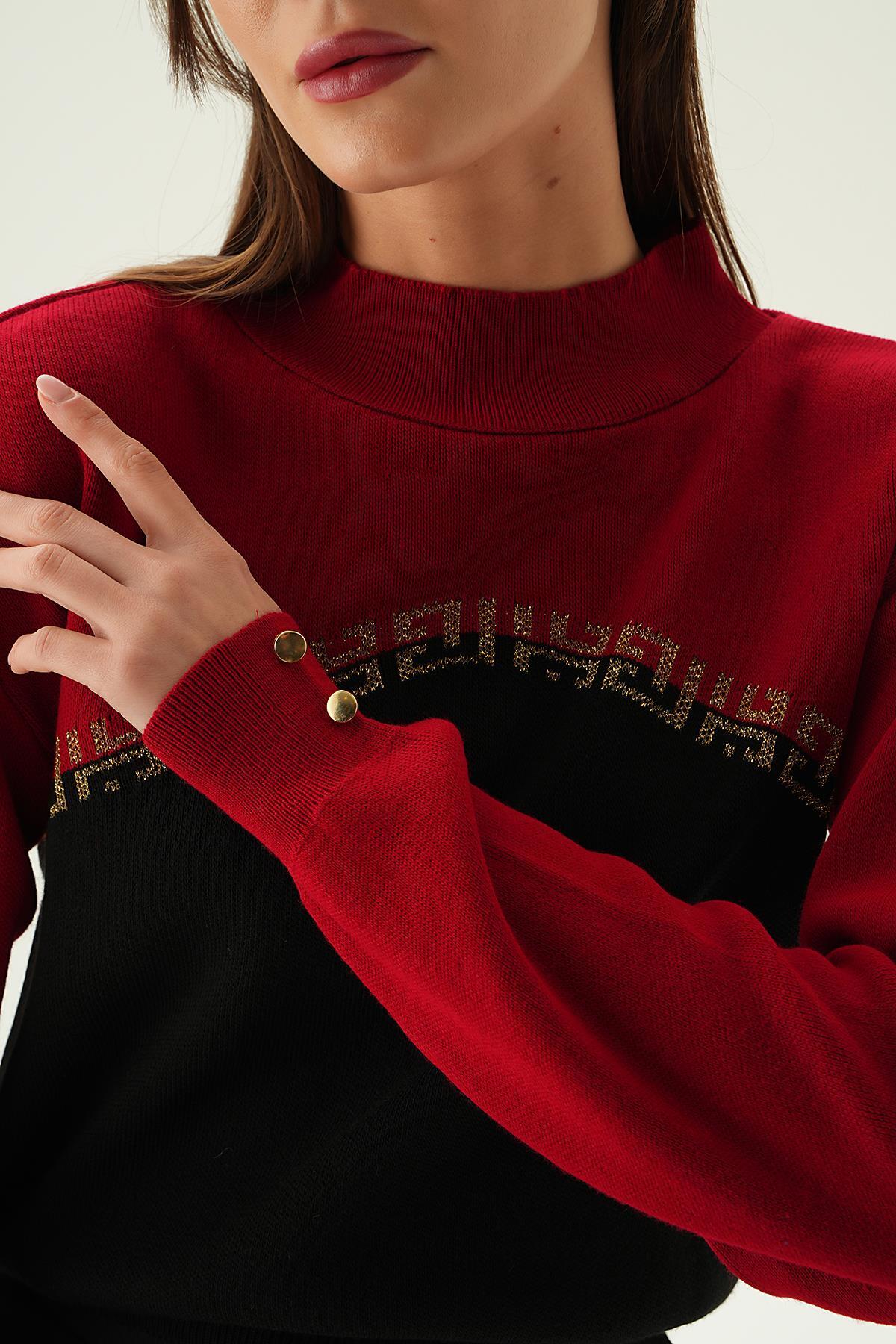 Kırmızı Sim Detay Kazak 3565 - 5