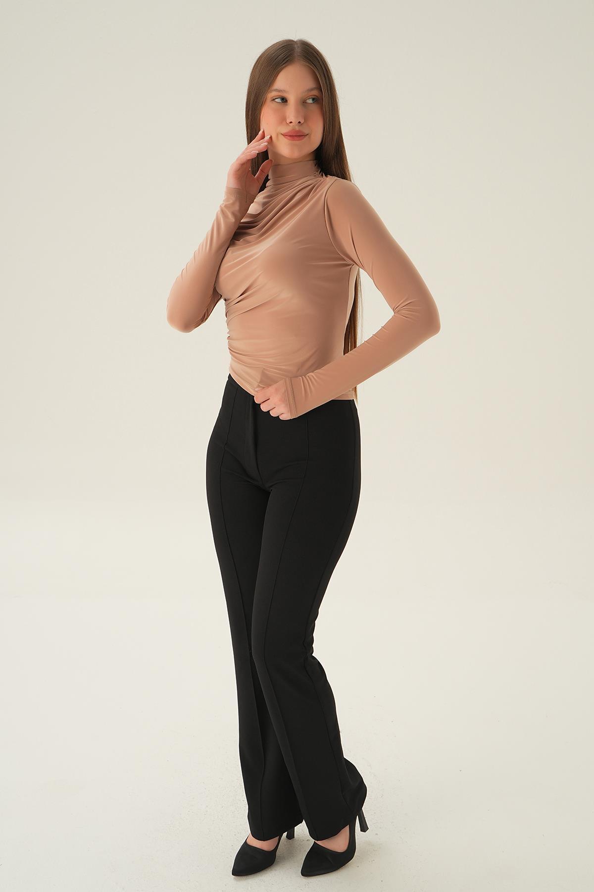 Bej Omuz Pileli Bluz 3568 - 4