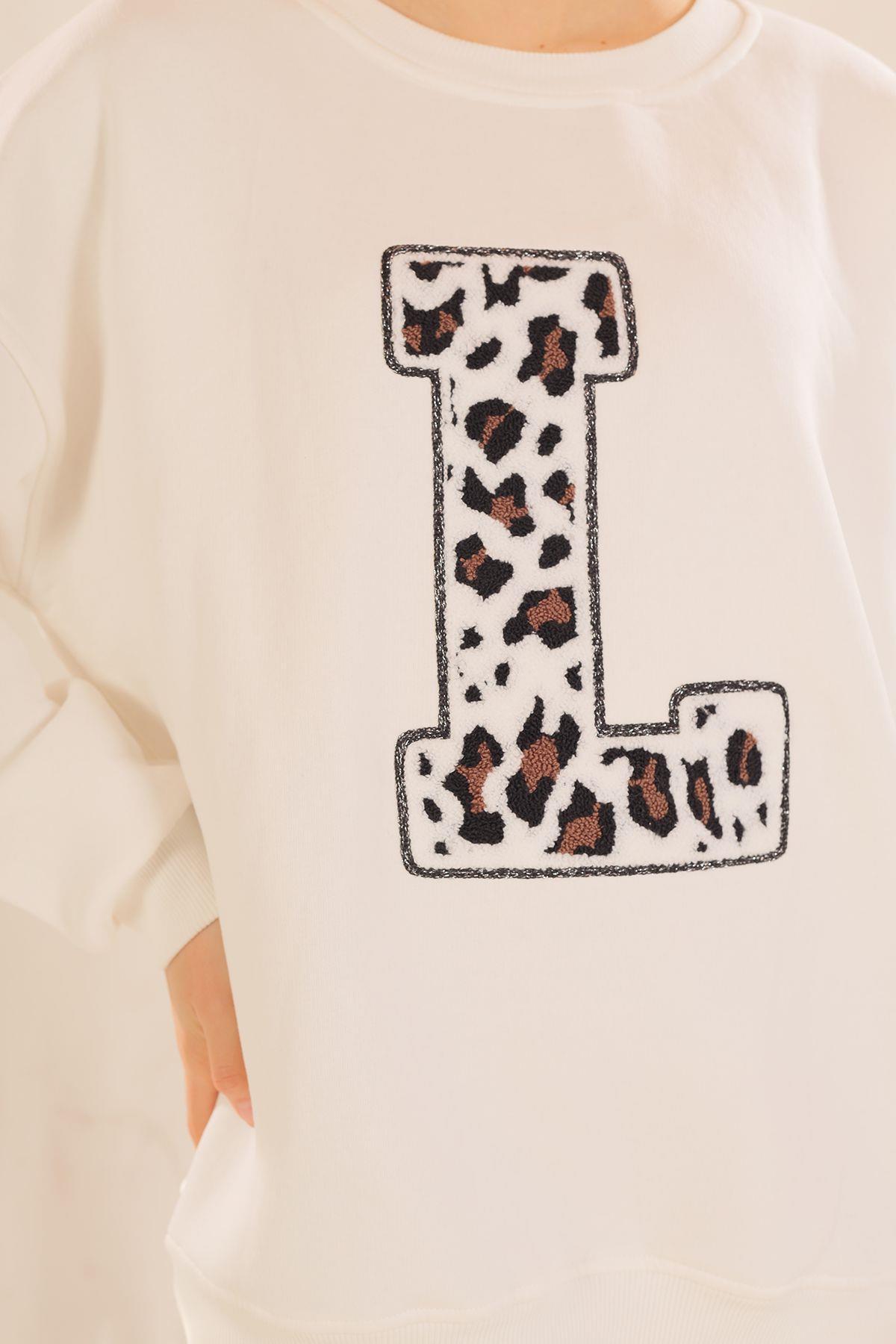 Ekru Leopar Detay Sweat 3569 - 3