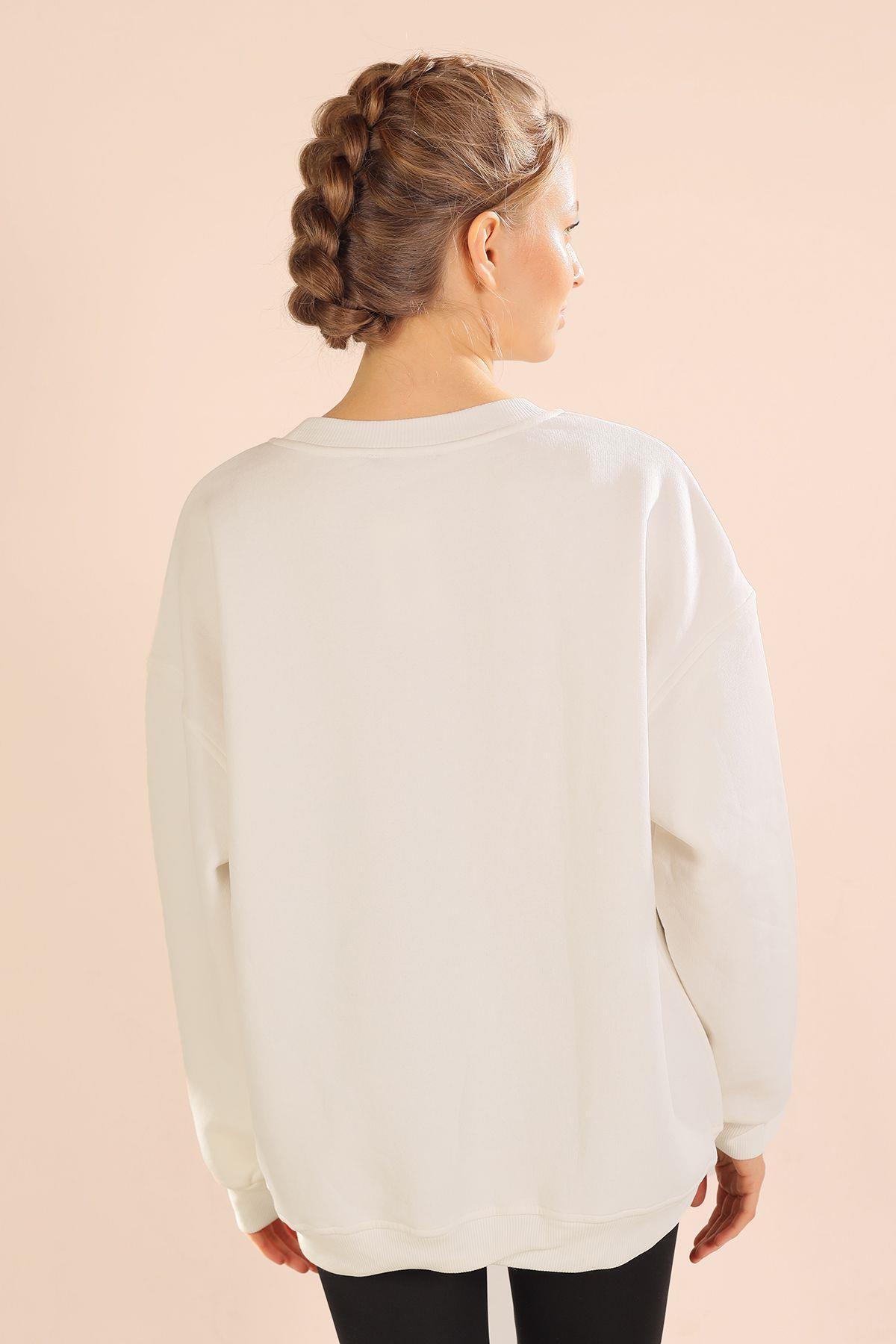 Ekru Leopar Detay Sweat 3569 - 6