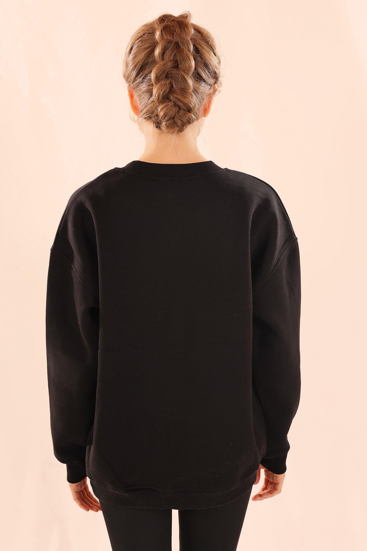 Siyah Leopar Detay Sweat 3569 - 4