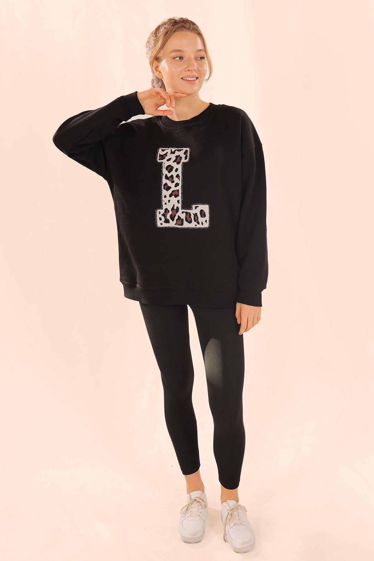 Siyah Leopar Detay Sweat 3569 - 6