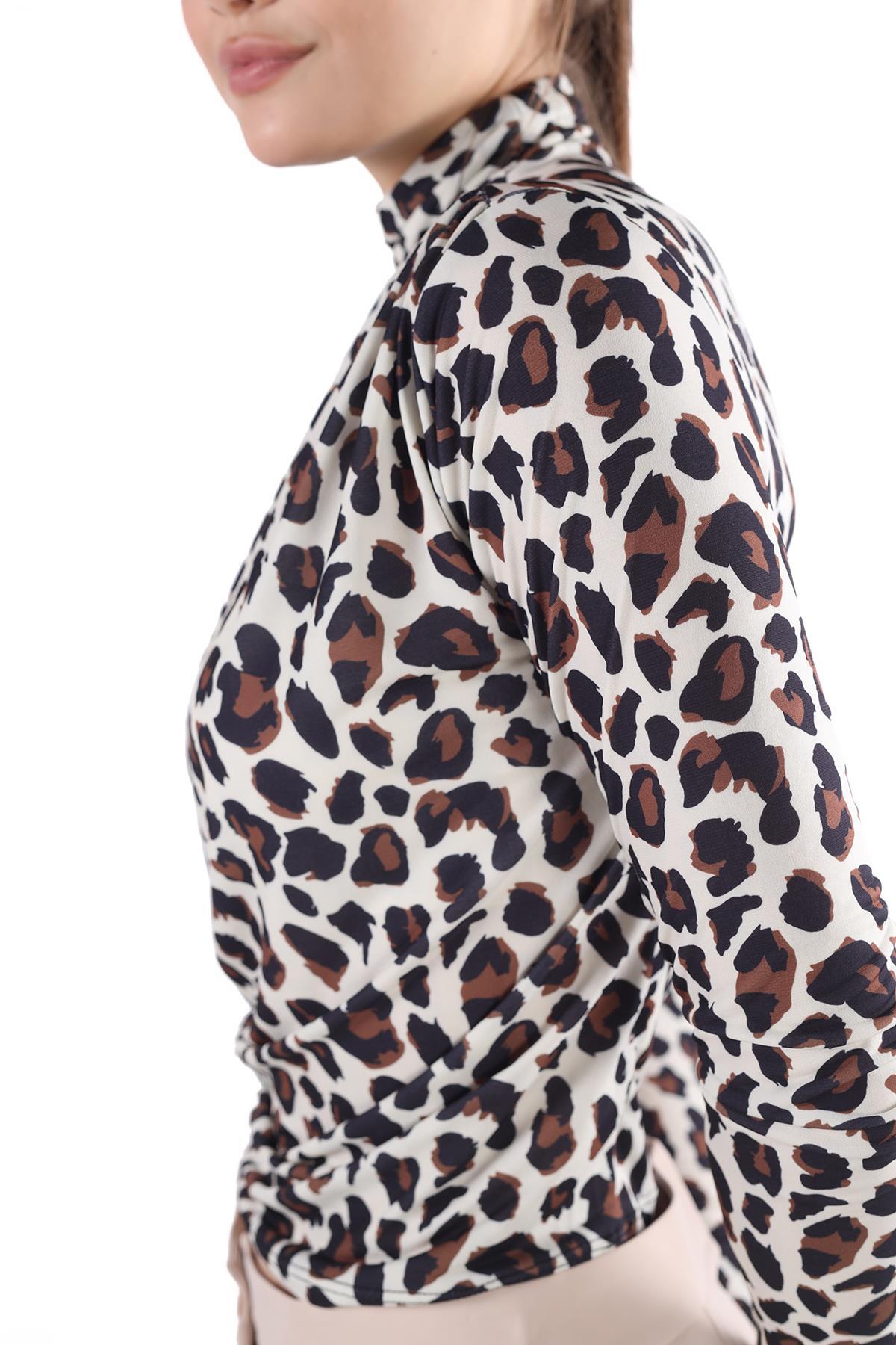 Bej Desenli Bluz 358-1 - 6