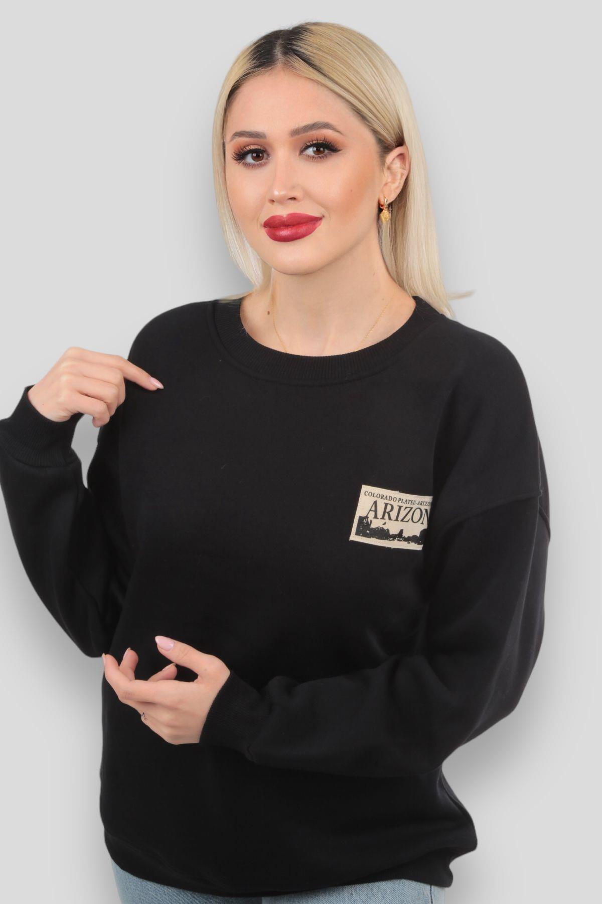 Siyah Arızona Arma Detay Sweat 3592 - 1