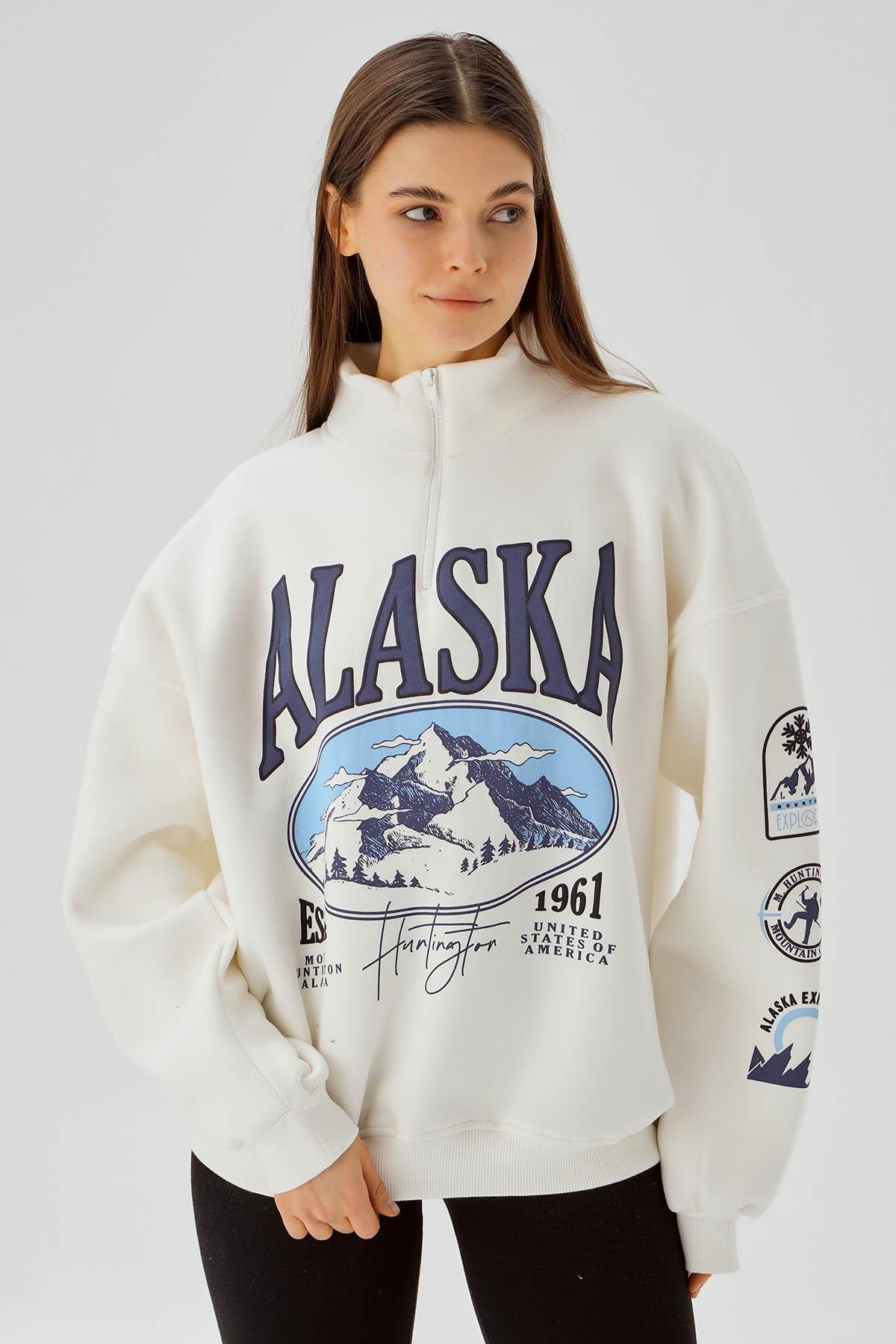 3610 Alaska Baskı Sweat Ekru 