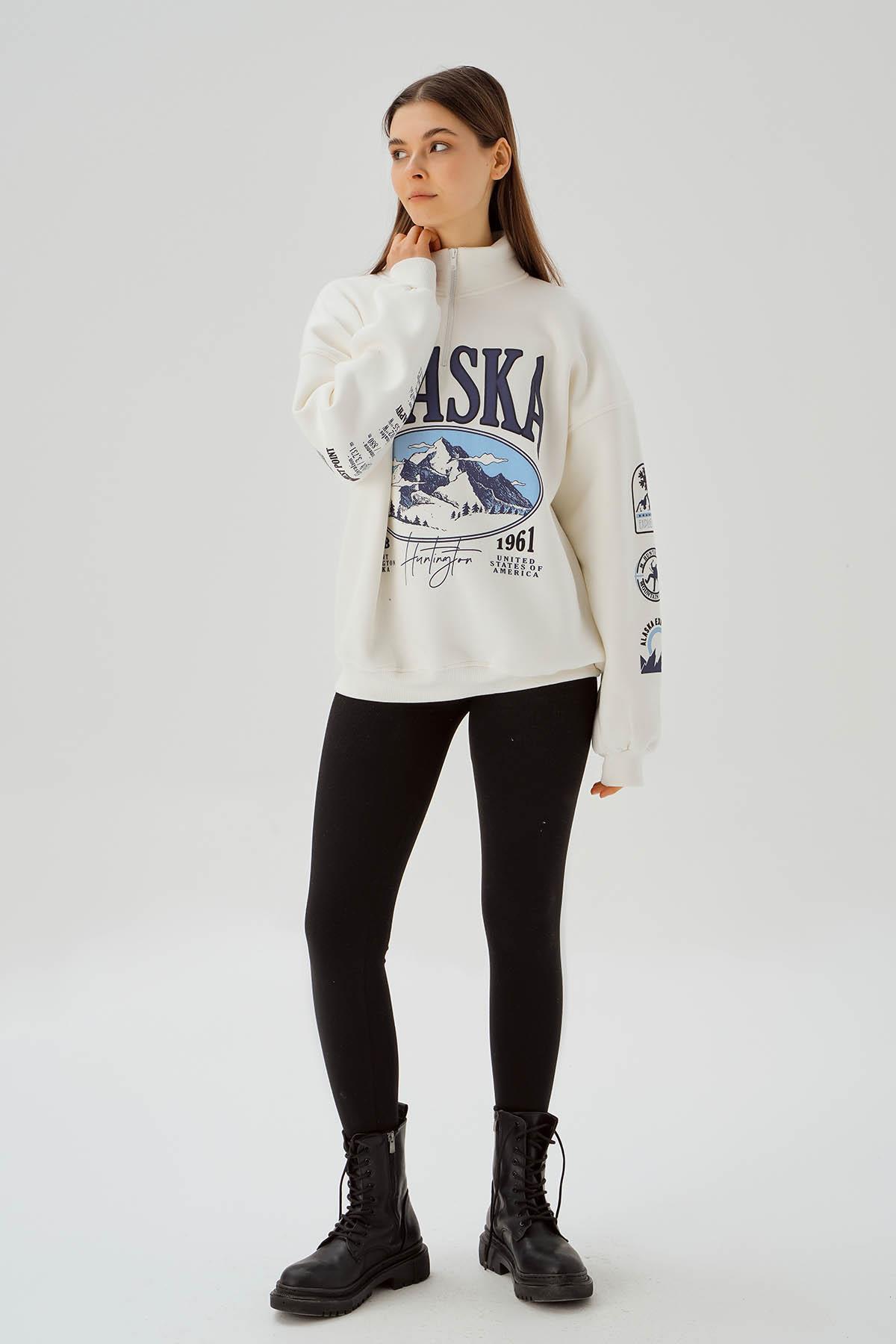 Ekru Alaska Baskı Sweat 3610 - 3