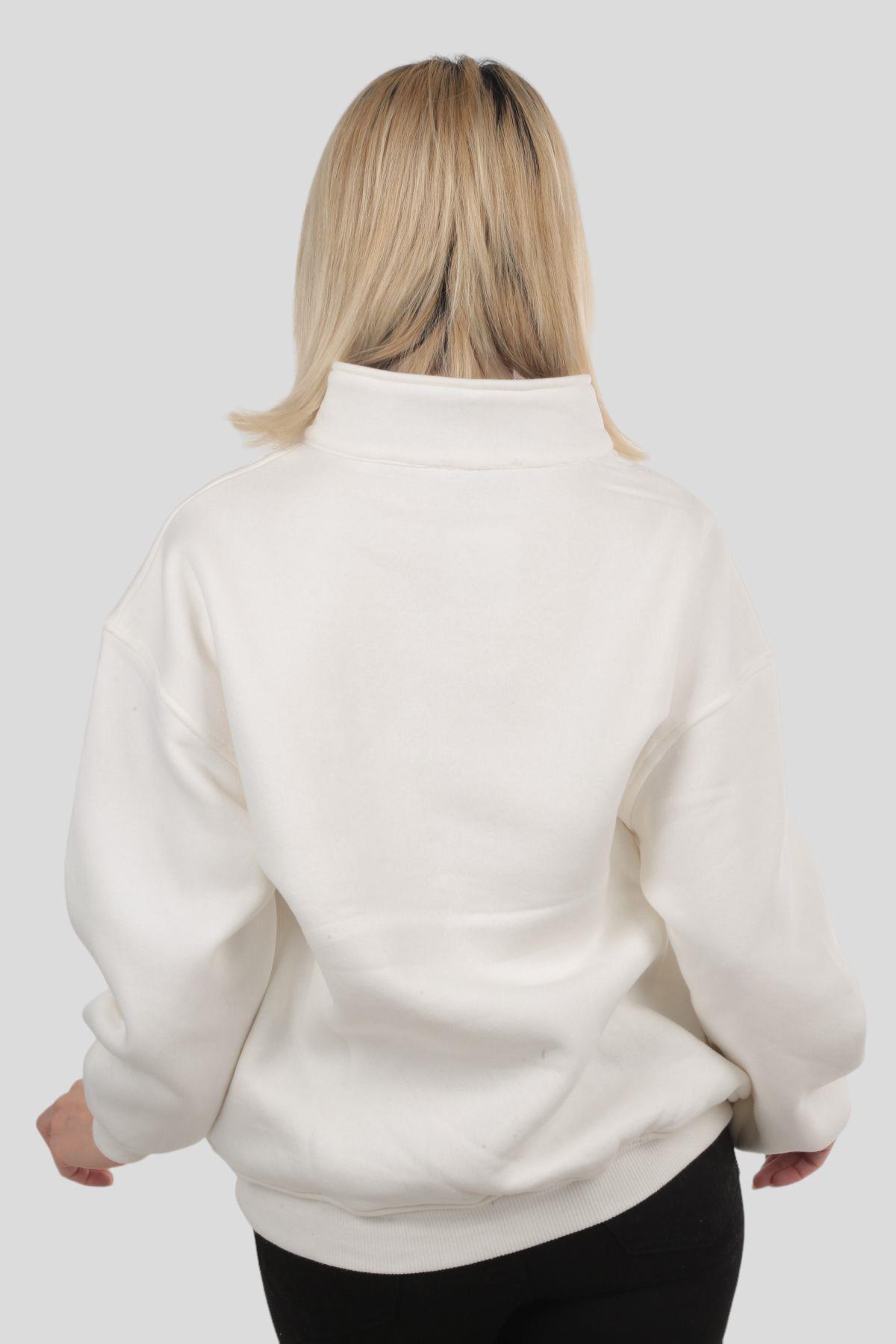 Ekru New York Baskılı Fermuarlı Sweat 3623 - 3