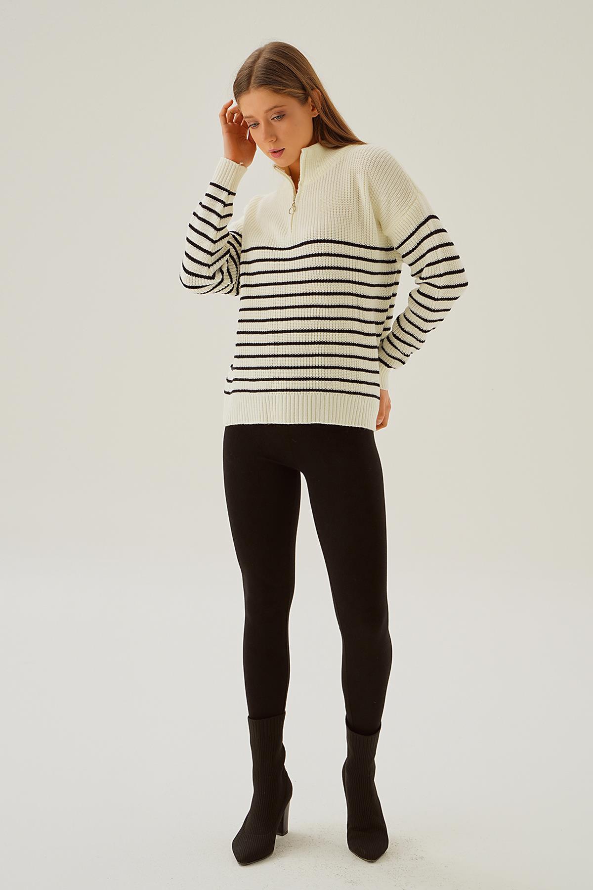 3625 Yaka Fermuar Detay Kazak Kemik - 2