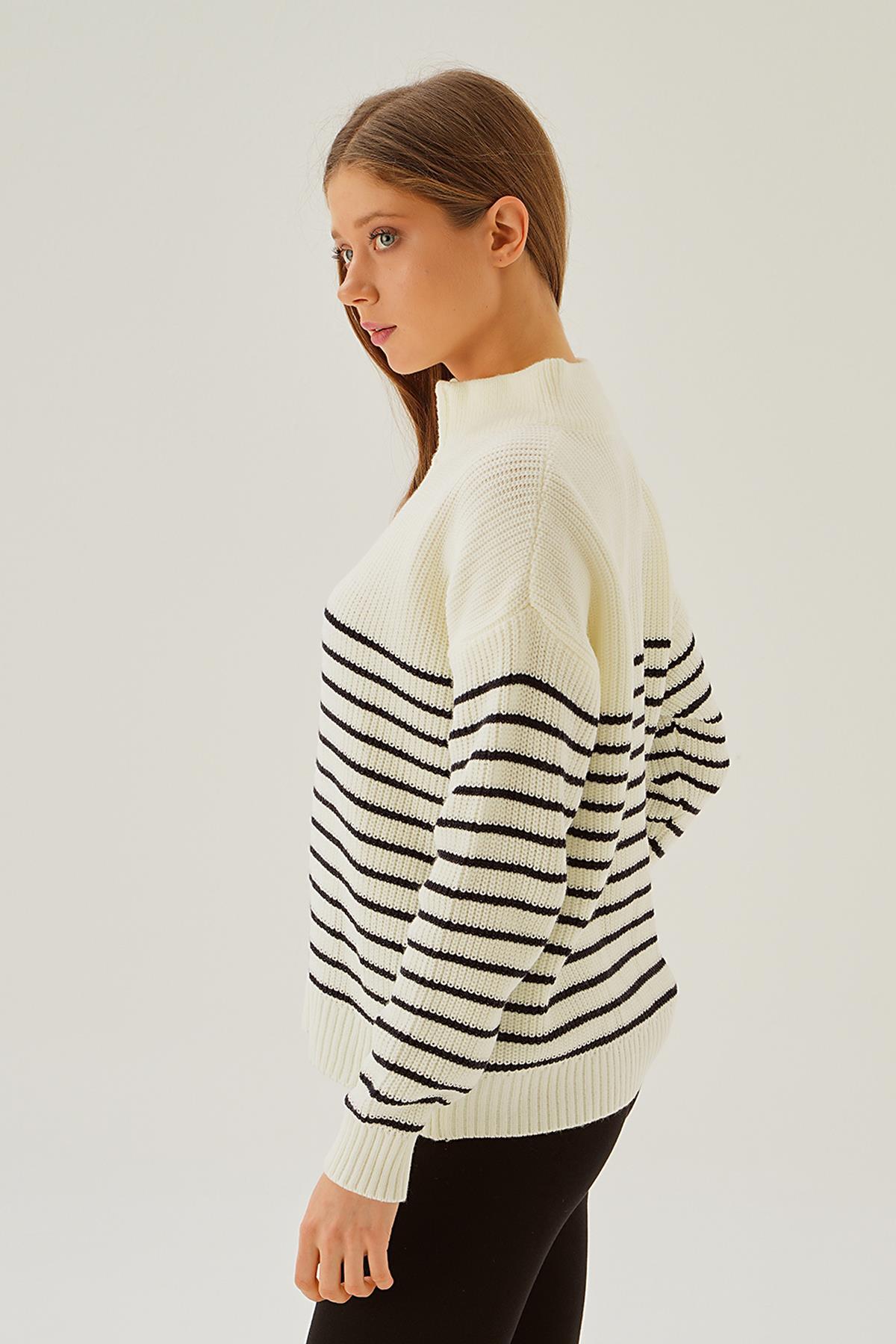 3625 Yaka Fermuar Detay Kazak Kemik - 4