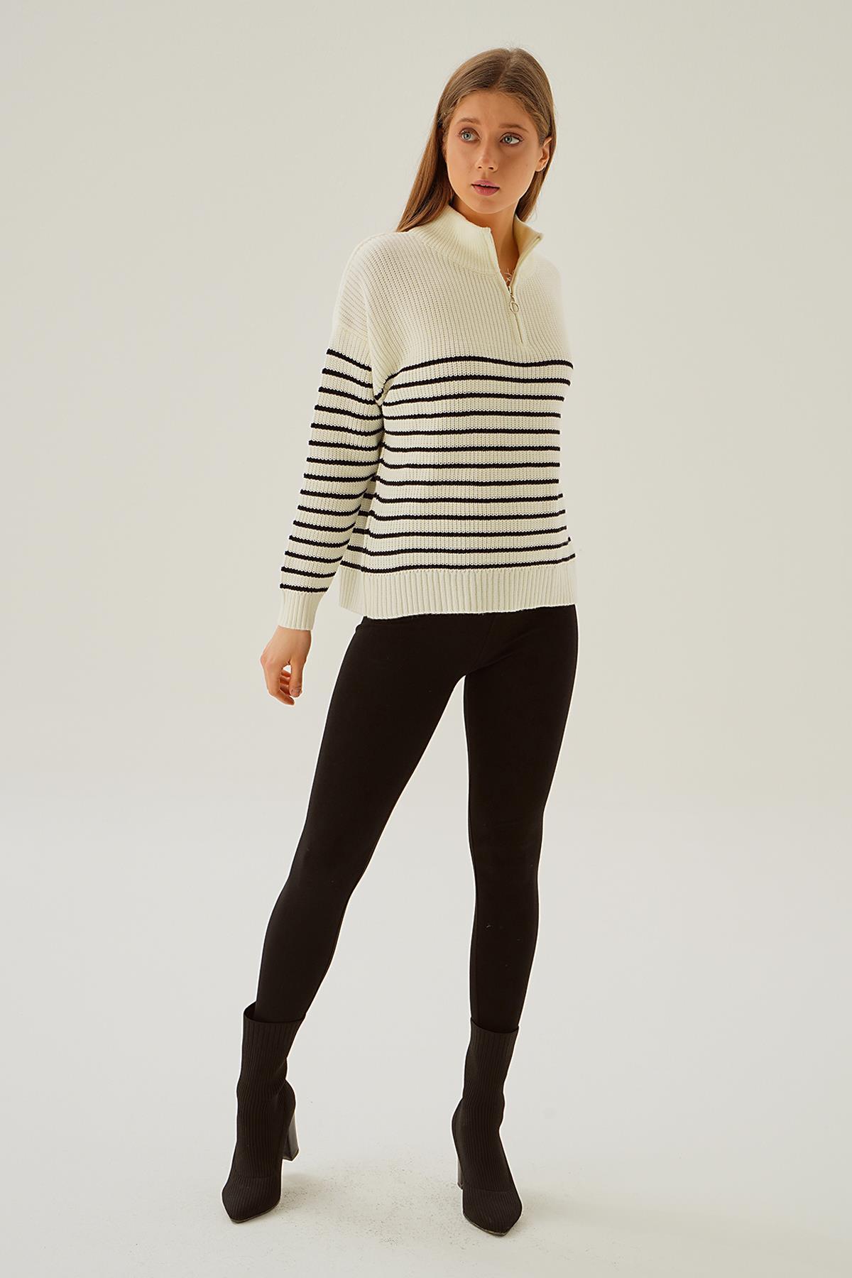 Kemik Yaka Fermuar Detay Kazak 3625 - 3