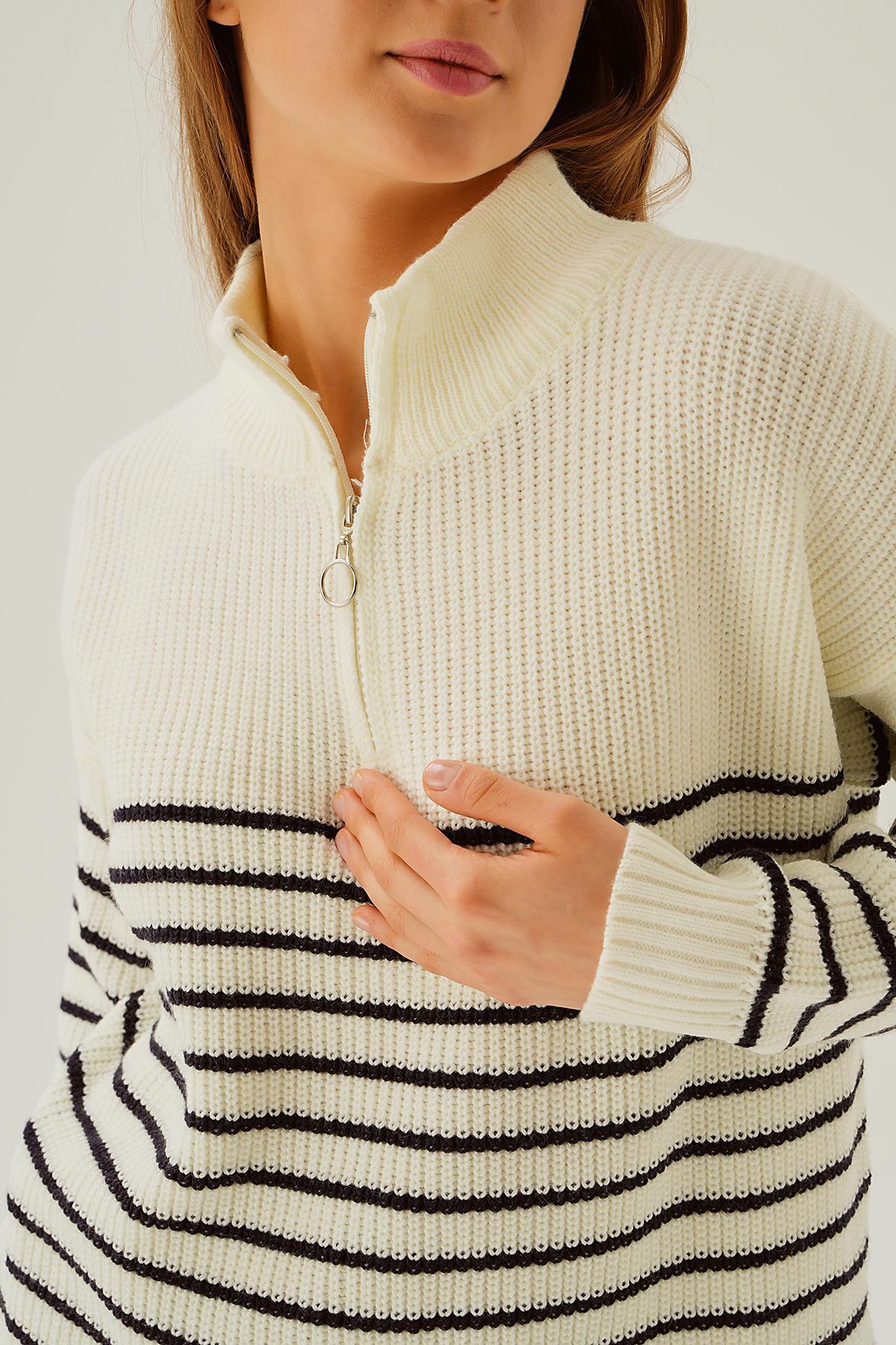 Kemik Yaka Fermuar Detay Kazak 3625 - 6