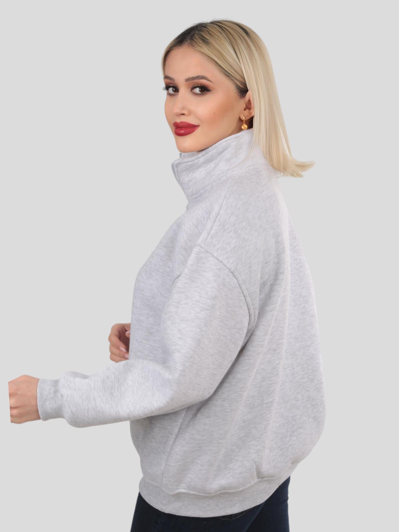 Gri Fermuarlı NYC Nakış Sweat 3665 - 3