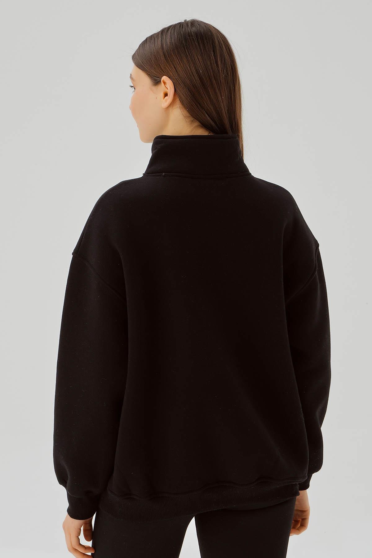 Siyah Fermuarlı NYC Nakış Sweat 3665 - 5