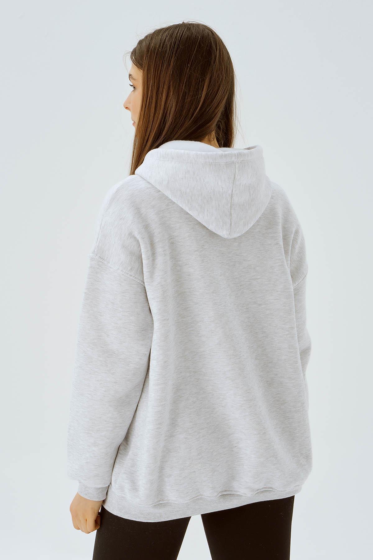 Gri Kapüşonlu Yazı Baskılı Sweat 3671 - 5