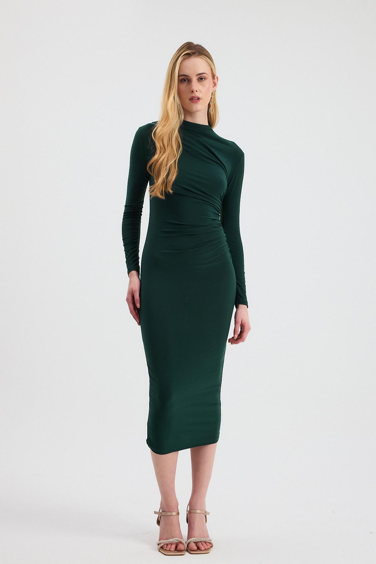 Zümrüt Bel Büzgü Detay Elbise 3686 - 3