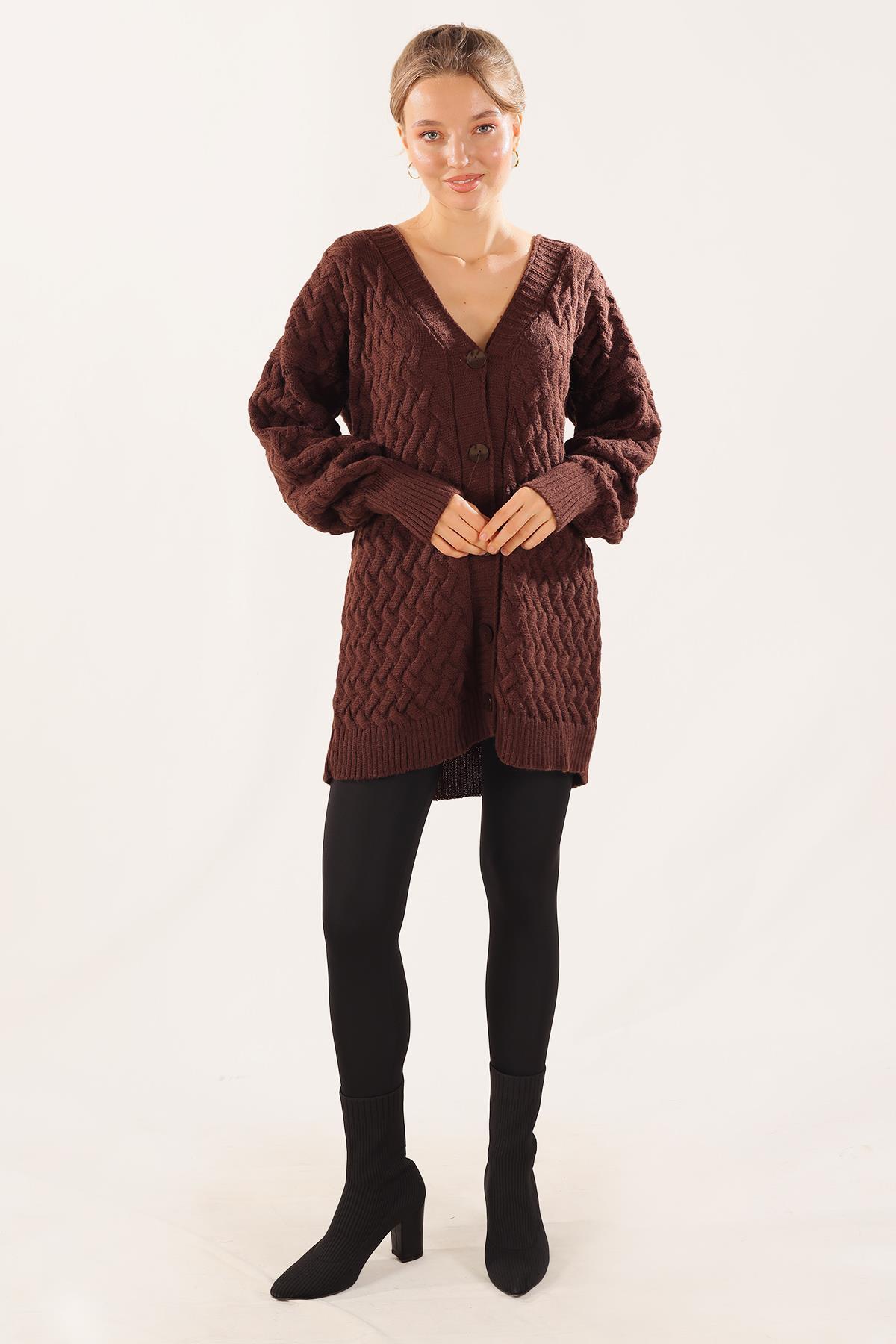 Acı Kahve Düğmeli Triko Hırka 369 - 1