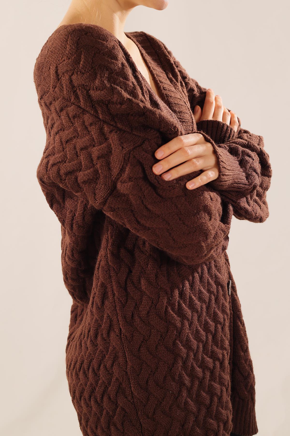 Acı Kahve Düğmeli Triko Hırka 369 - 3