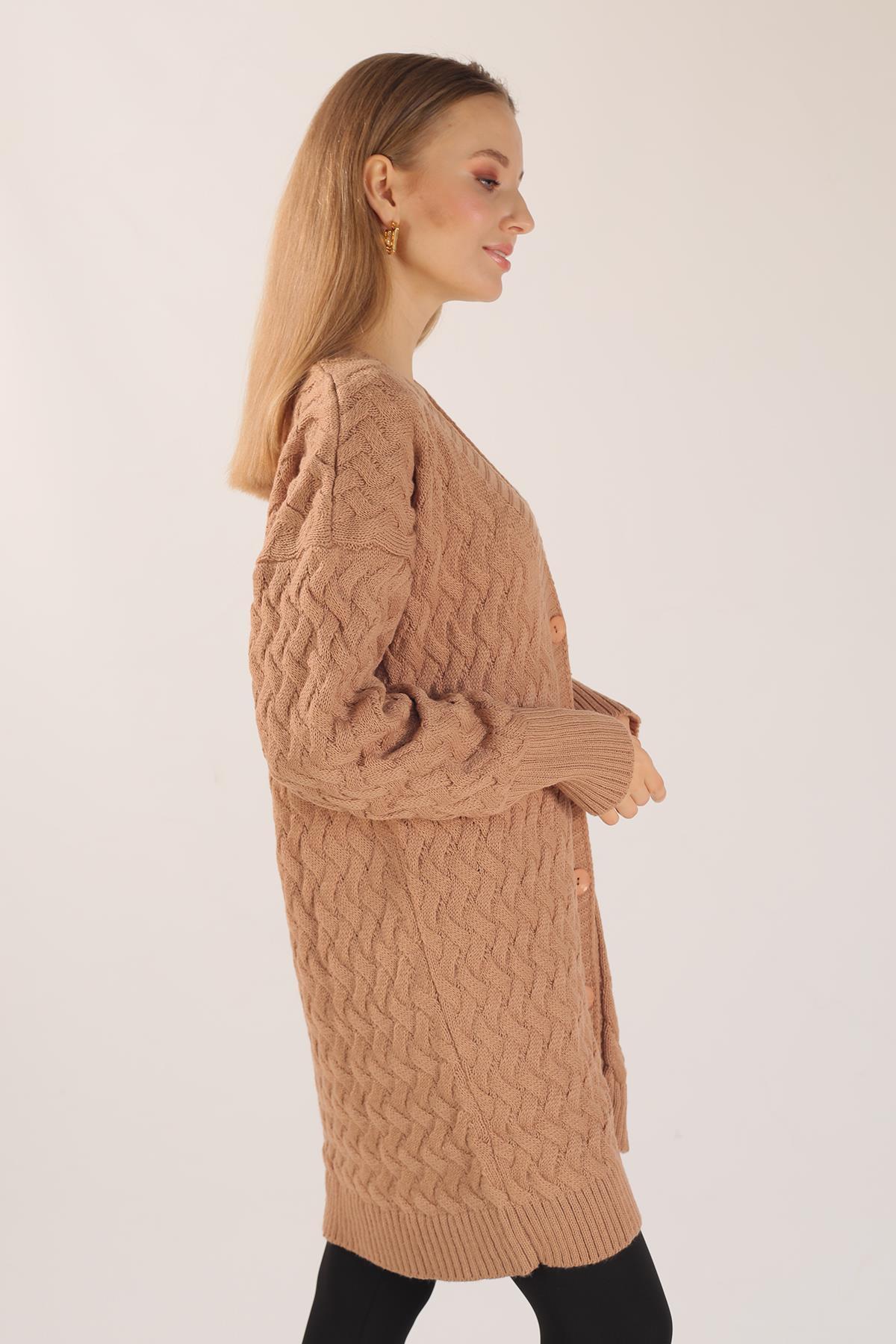 369 Düğmeli Triko Hırka Camel - 8