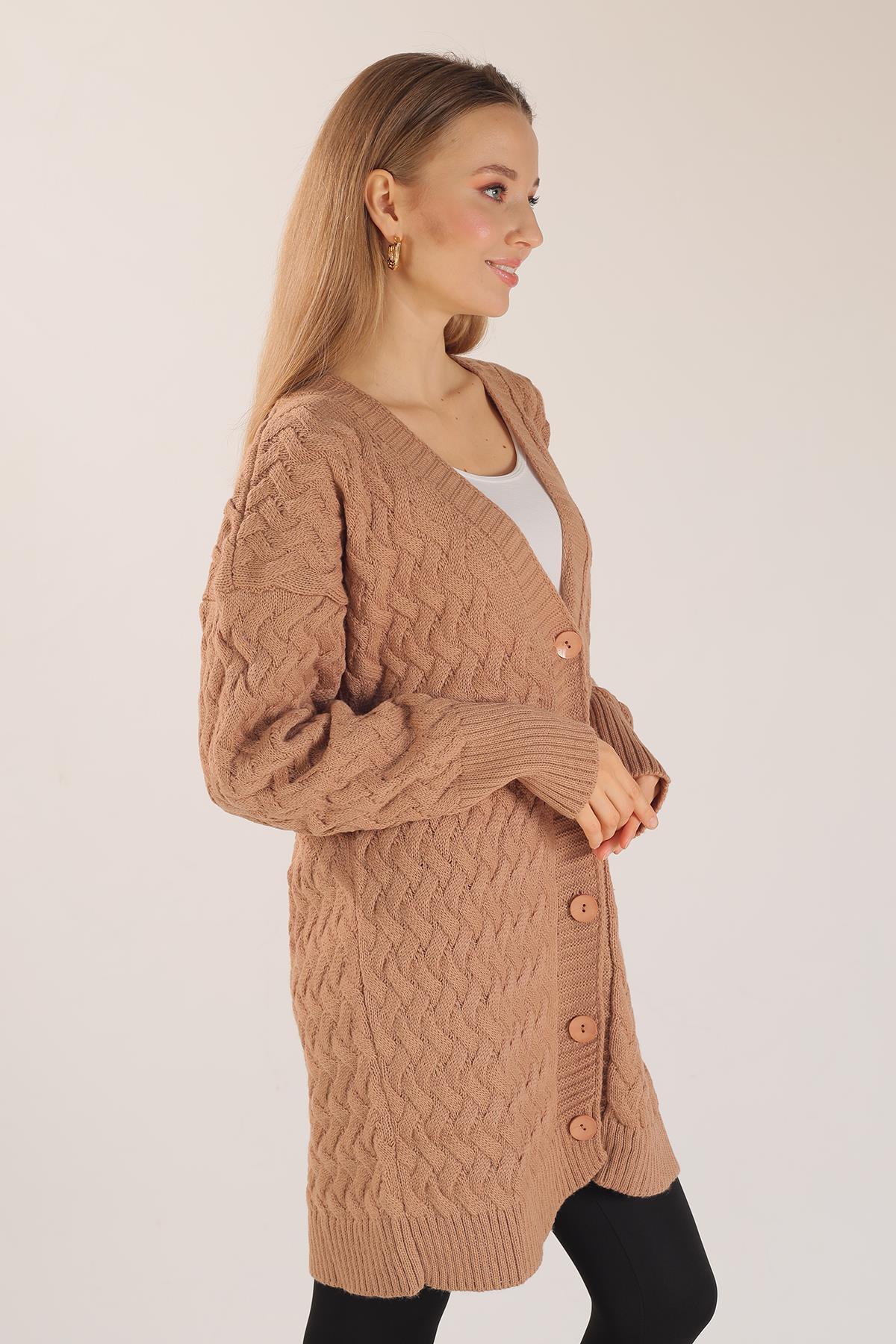 369 Düğmeli Triko Hırka Camel - 1