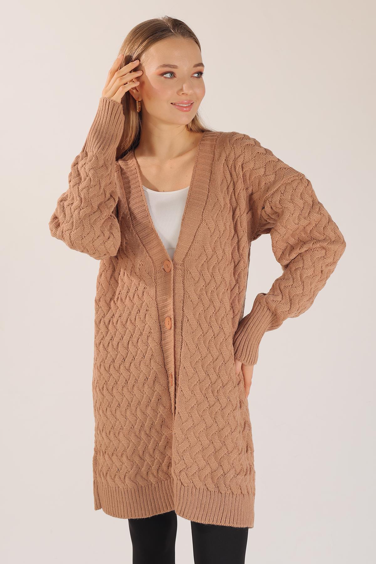 369 Düğmeli Triko Hırka Camel - 6