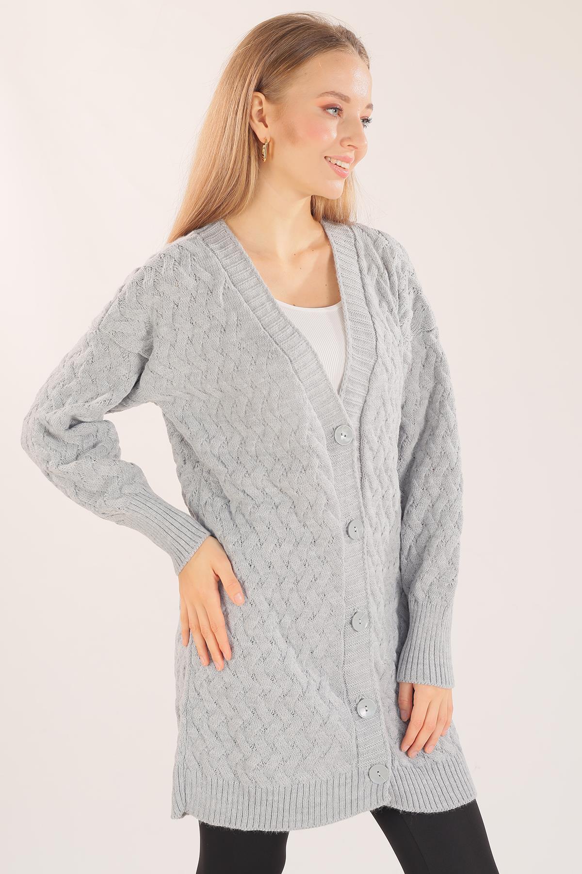 369 Düğmeli Triko Hırka Gri - 7