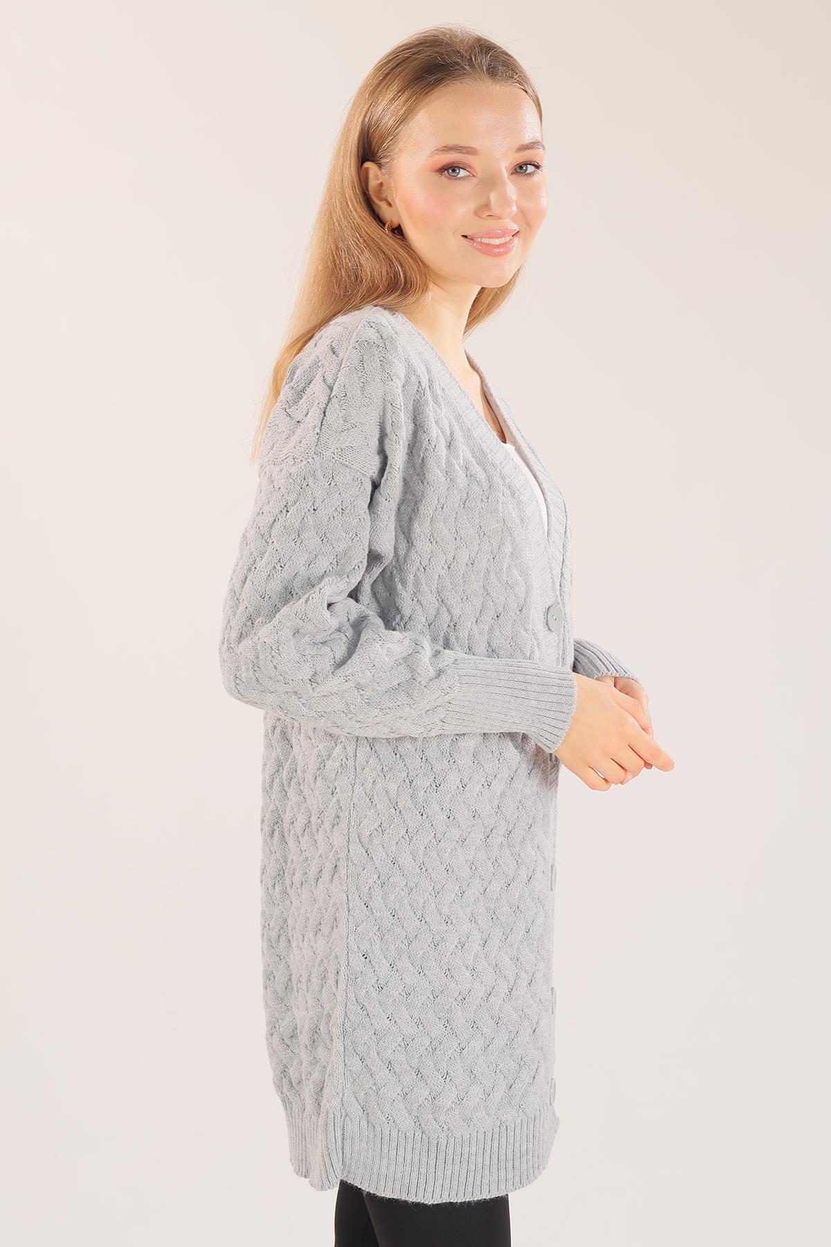 369 Düğmeli Triko Hırka Gri - 8