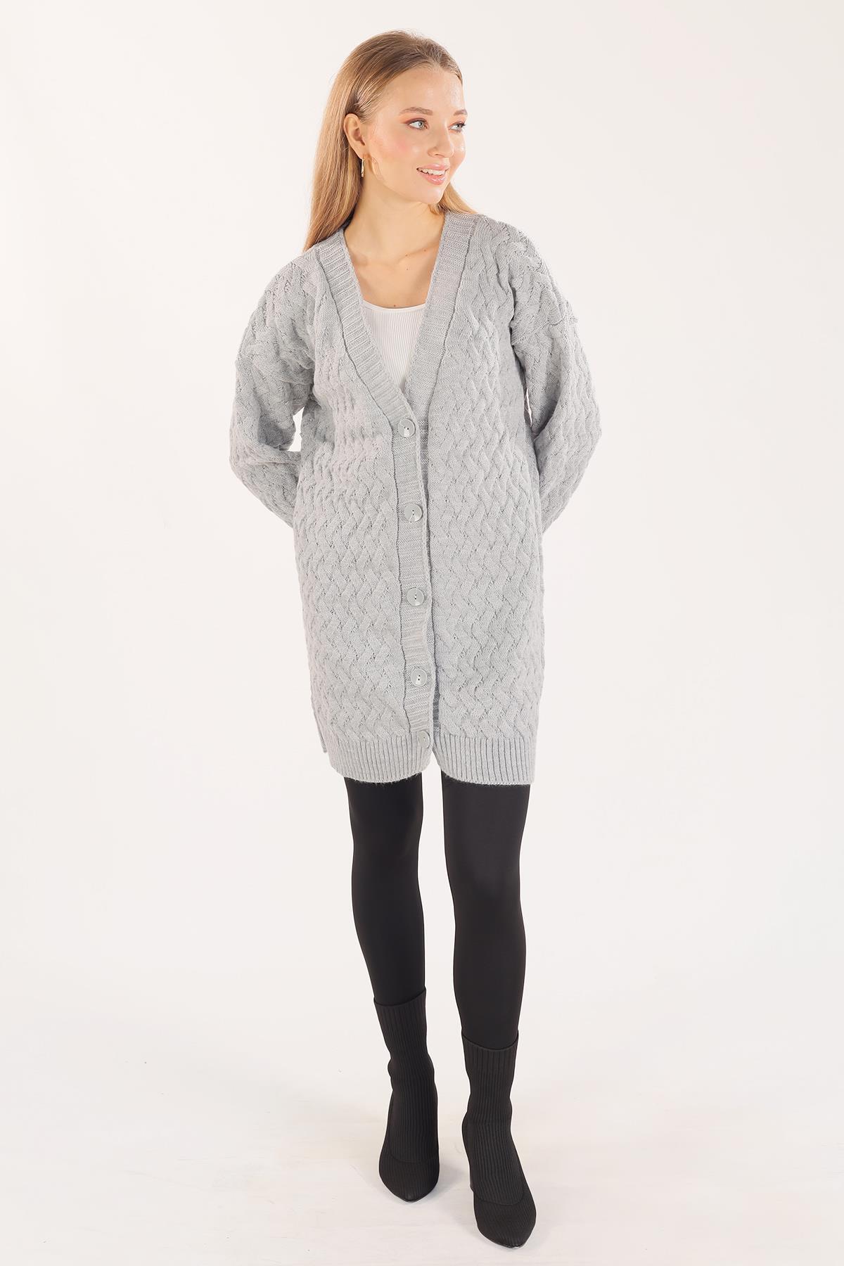 Gri Düğmeli Triko Hırka 369 - 2