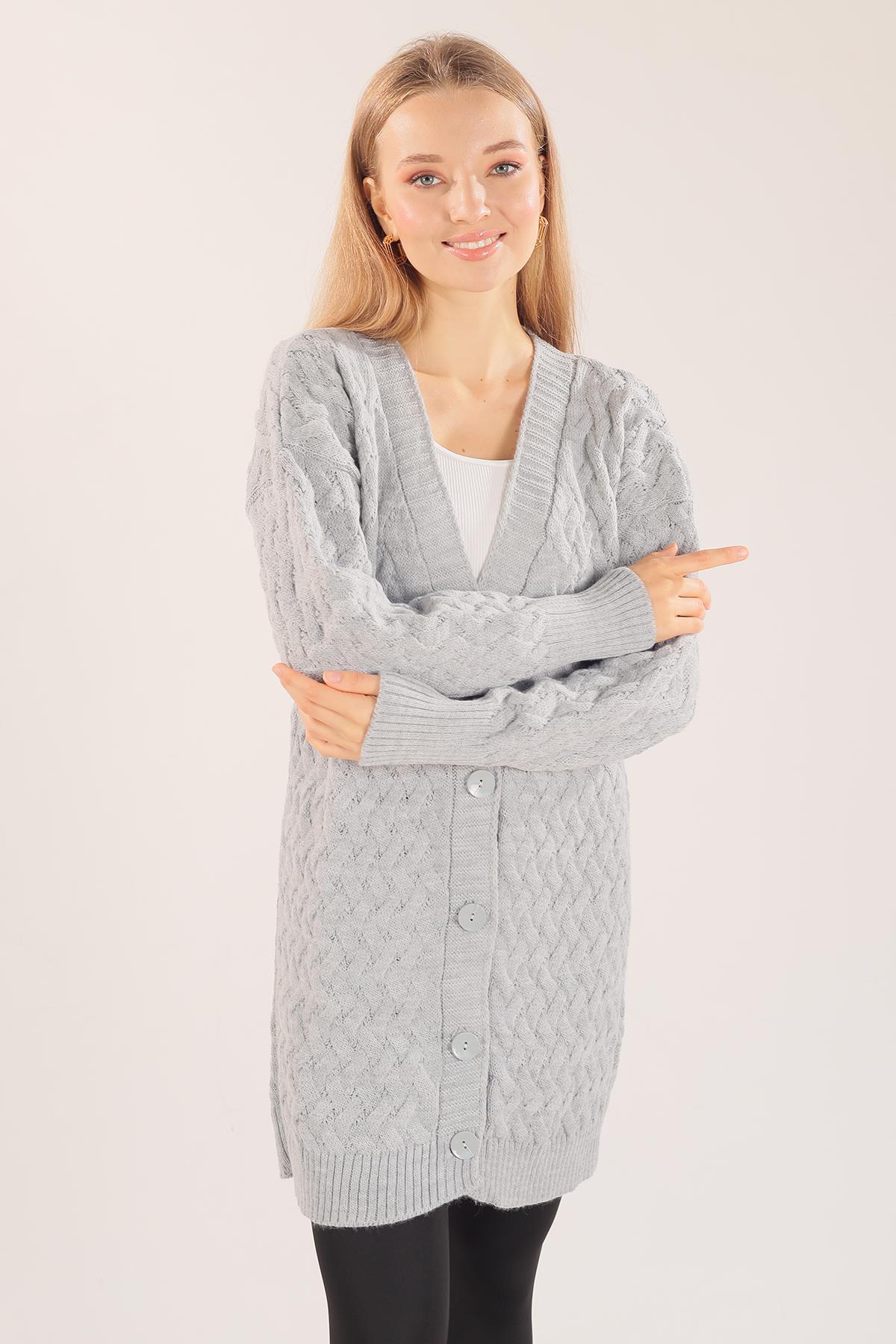 Gri Düğmeli Triko Hırka 369 - 3