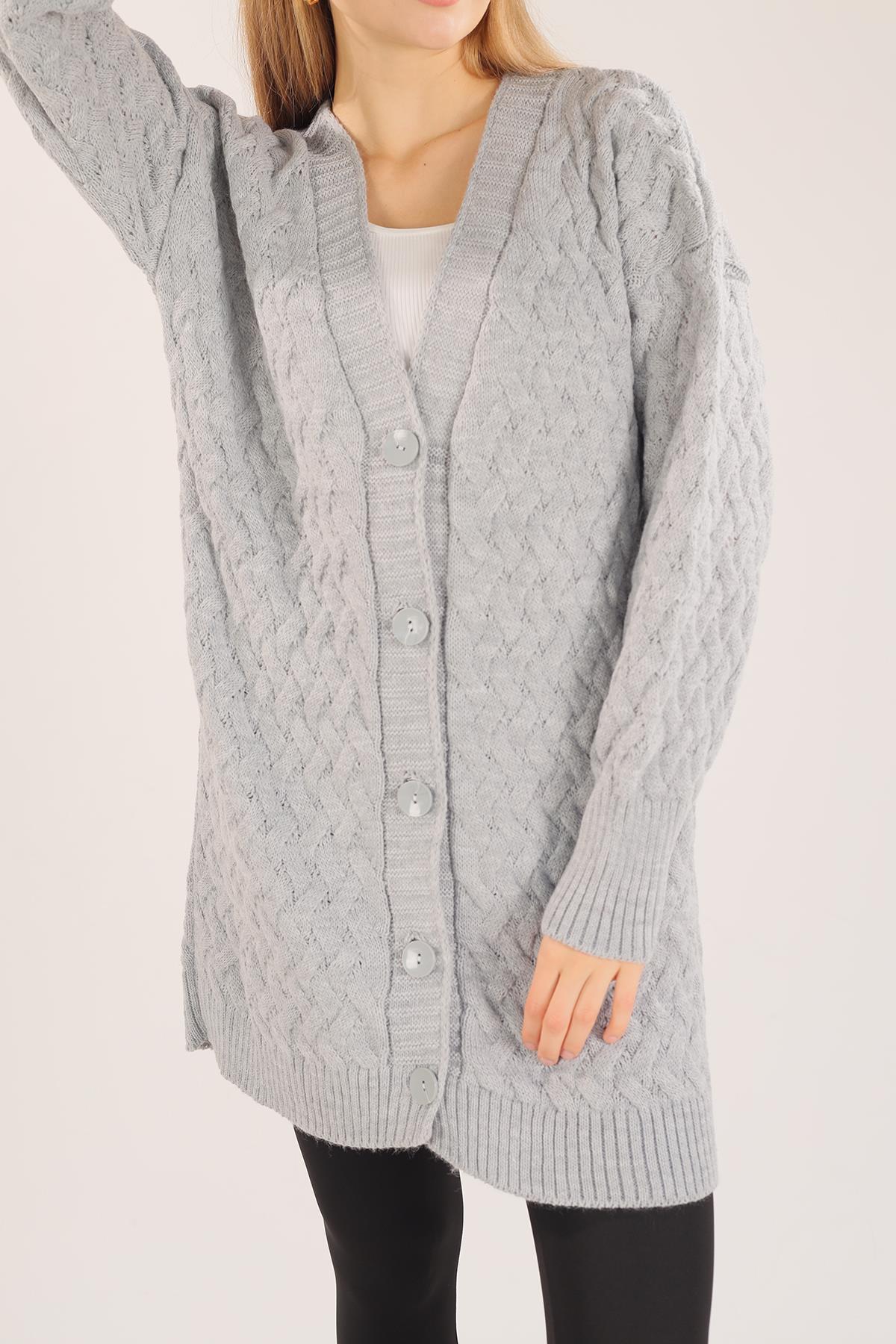 Gri Düğmeli Triko Hırka 369 - 5