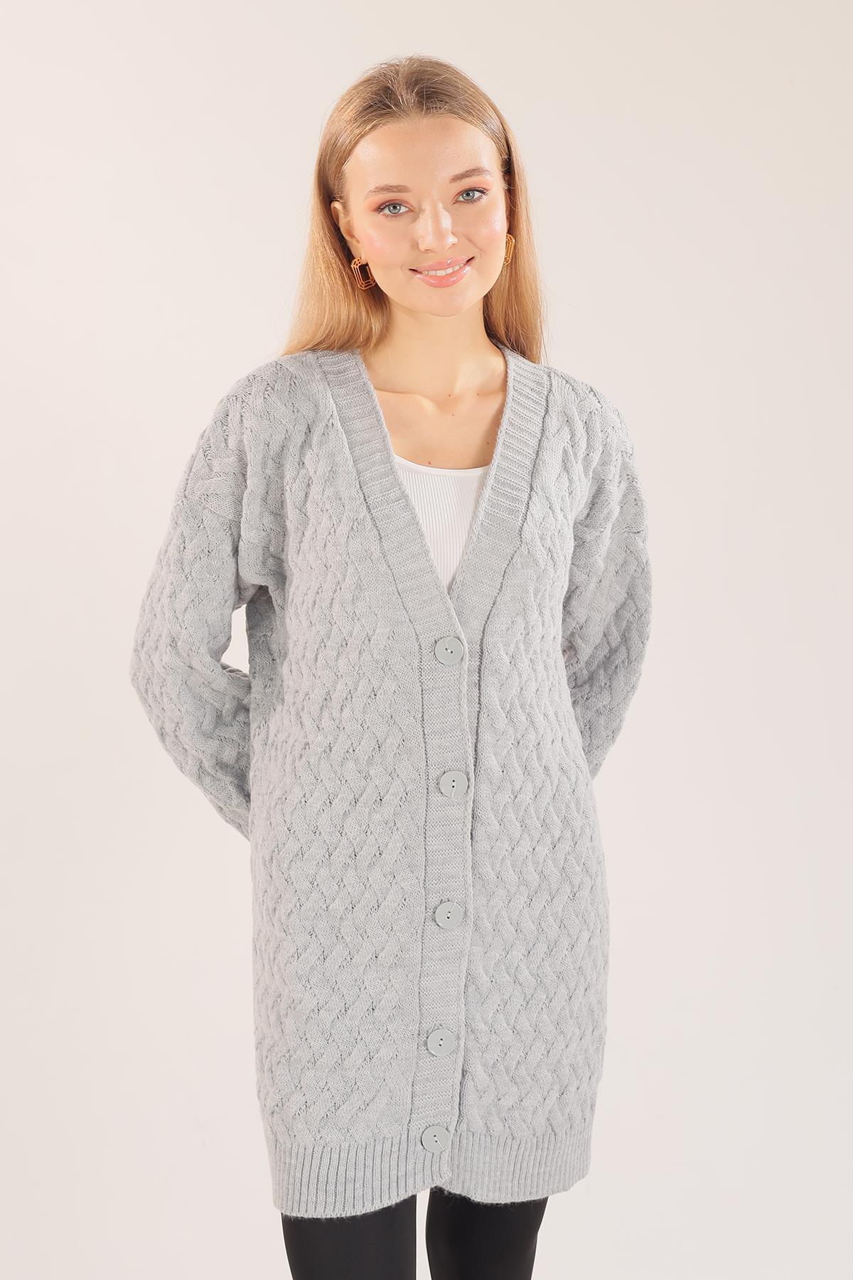 Gri Düğmeli Triko Hırka 369 - 6