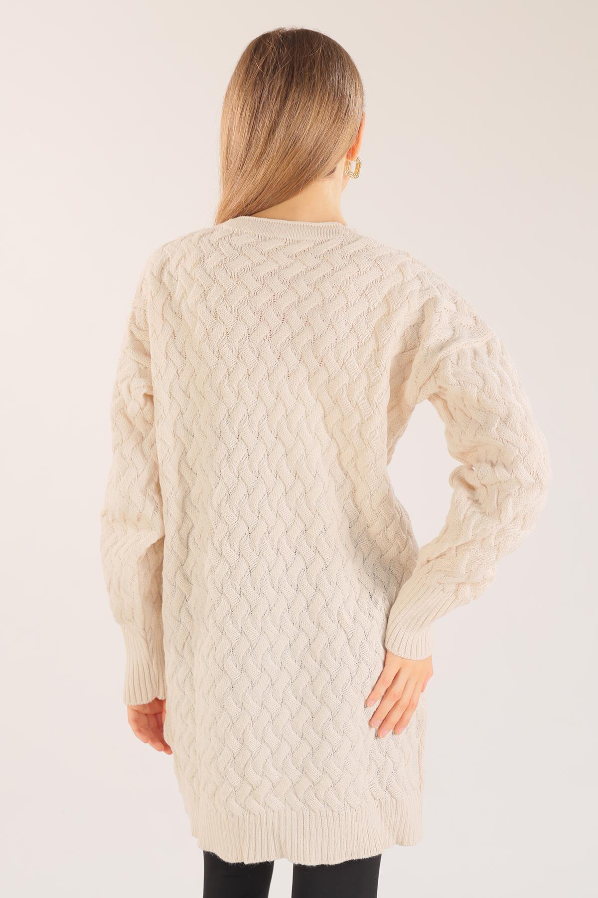 369 Düğmeli Triko Hırka Krem - 5