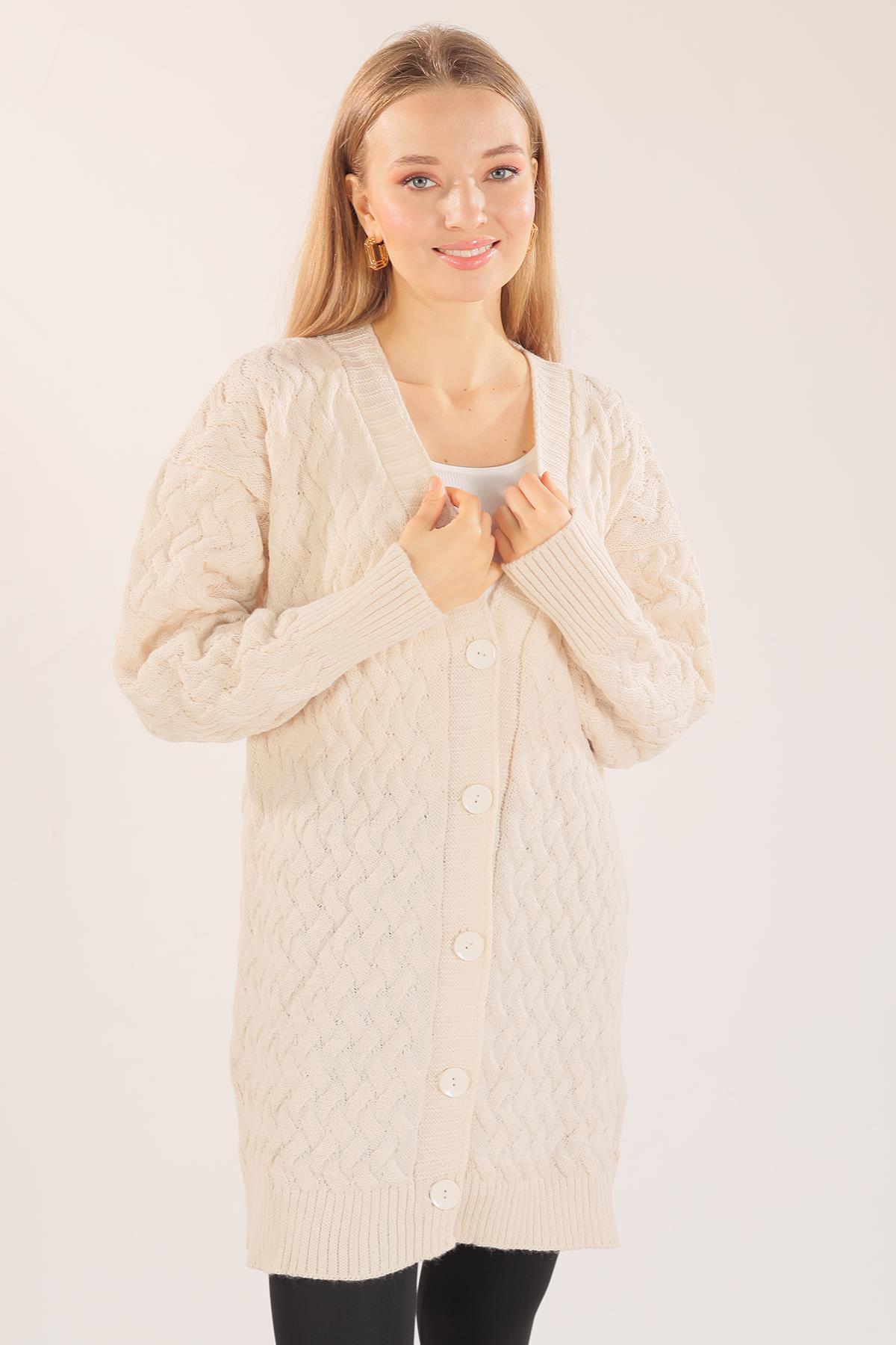 Krem Düğmeli Triko Hırka 369 - 4