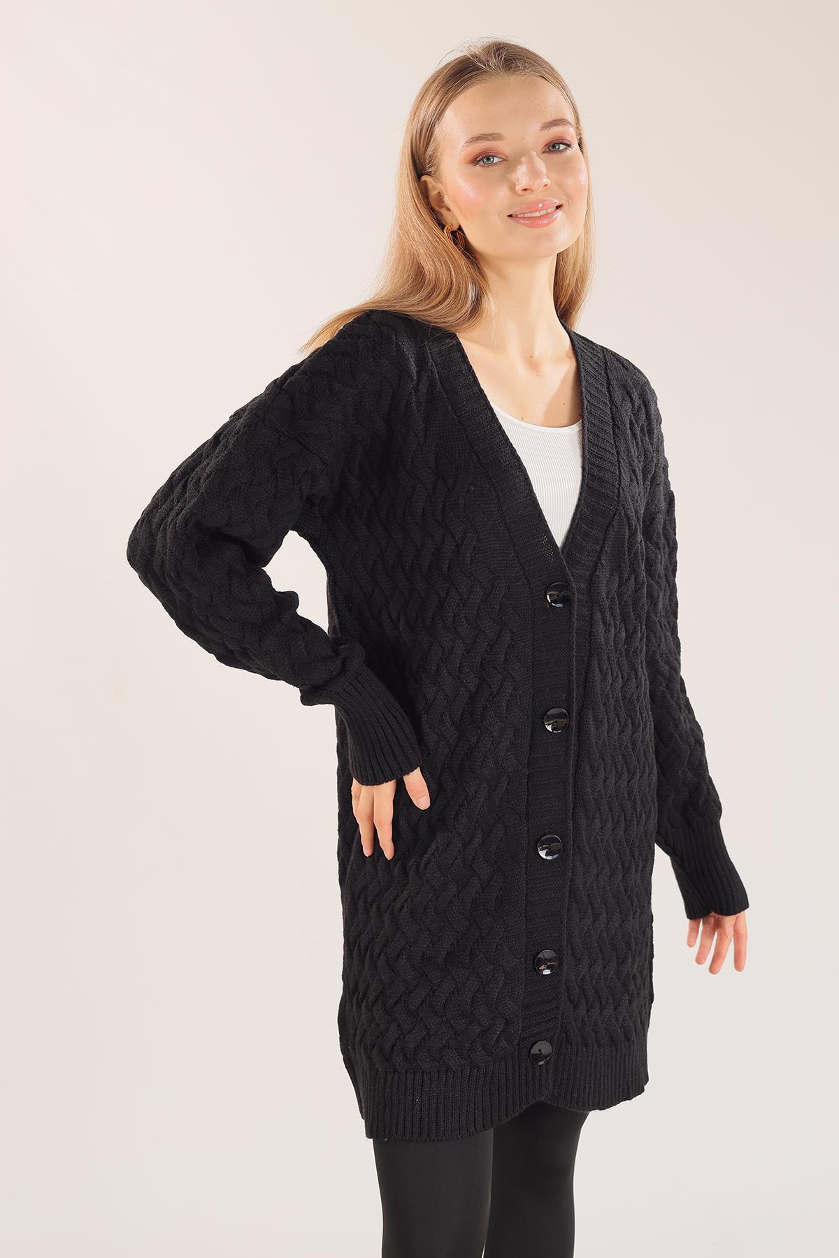 369 Düğmeli Triko Hırka Siyah - 4