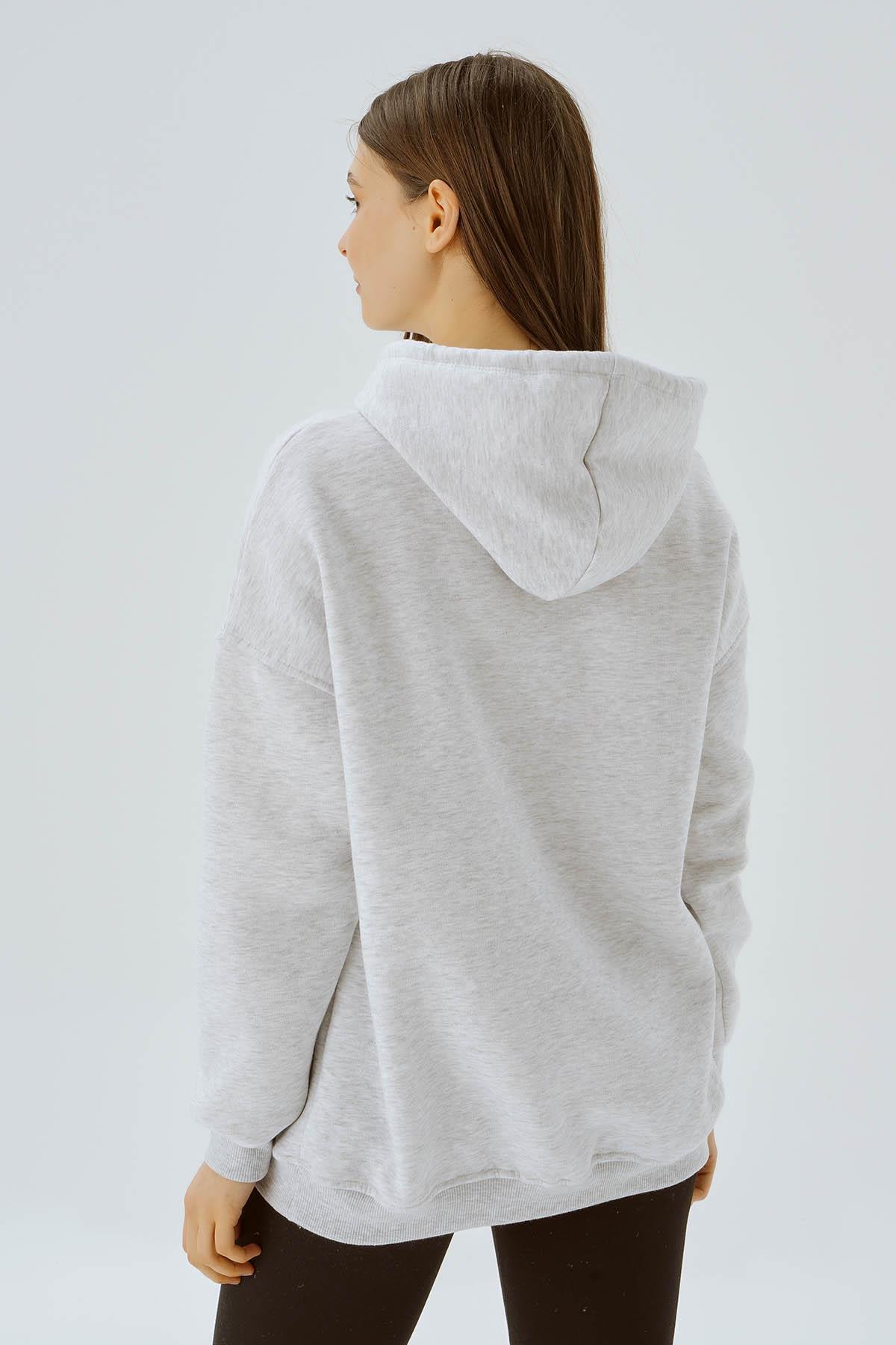 Açık Gri Kapüşonlu Oversize Sweat 3720 - 5