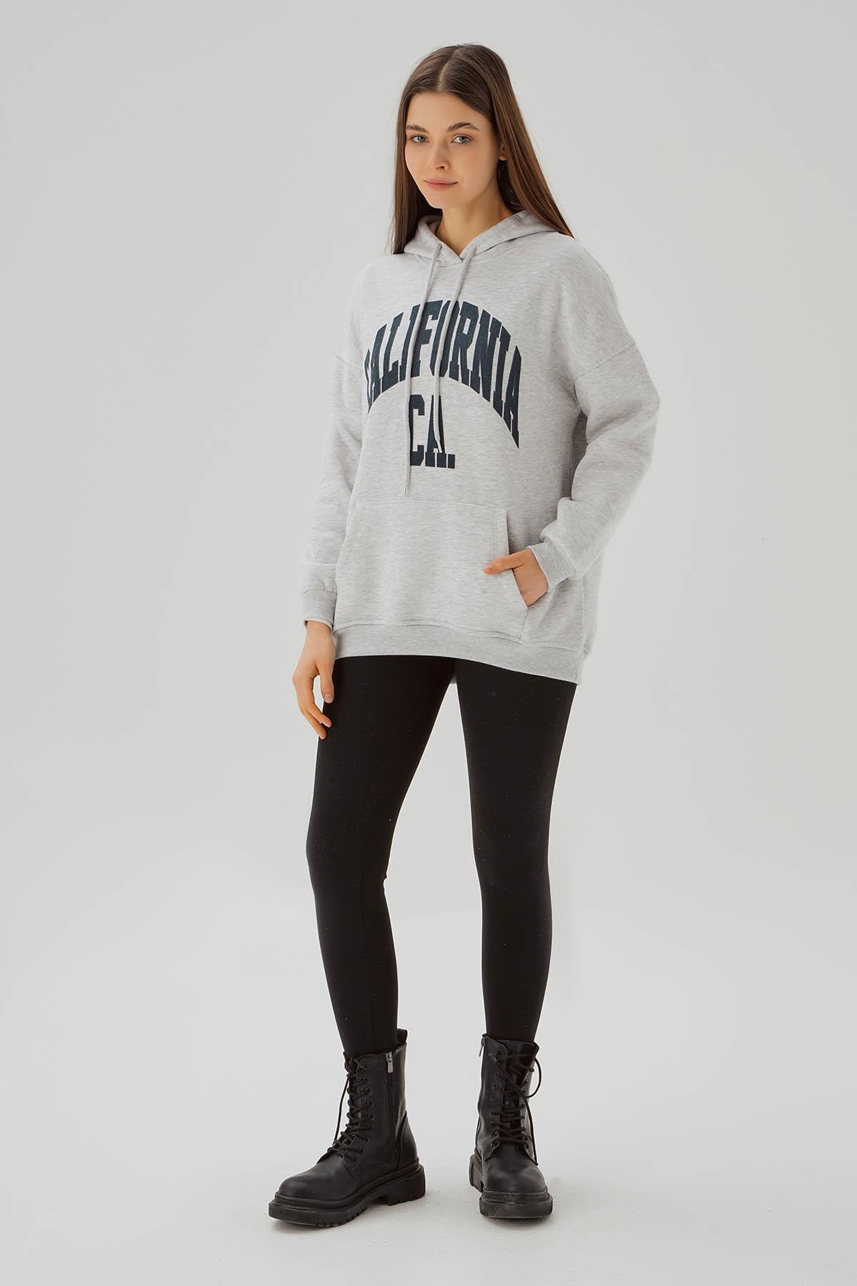 3720 Kapüşonlu Oversize Sweat Açık Gri - 3