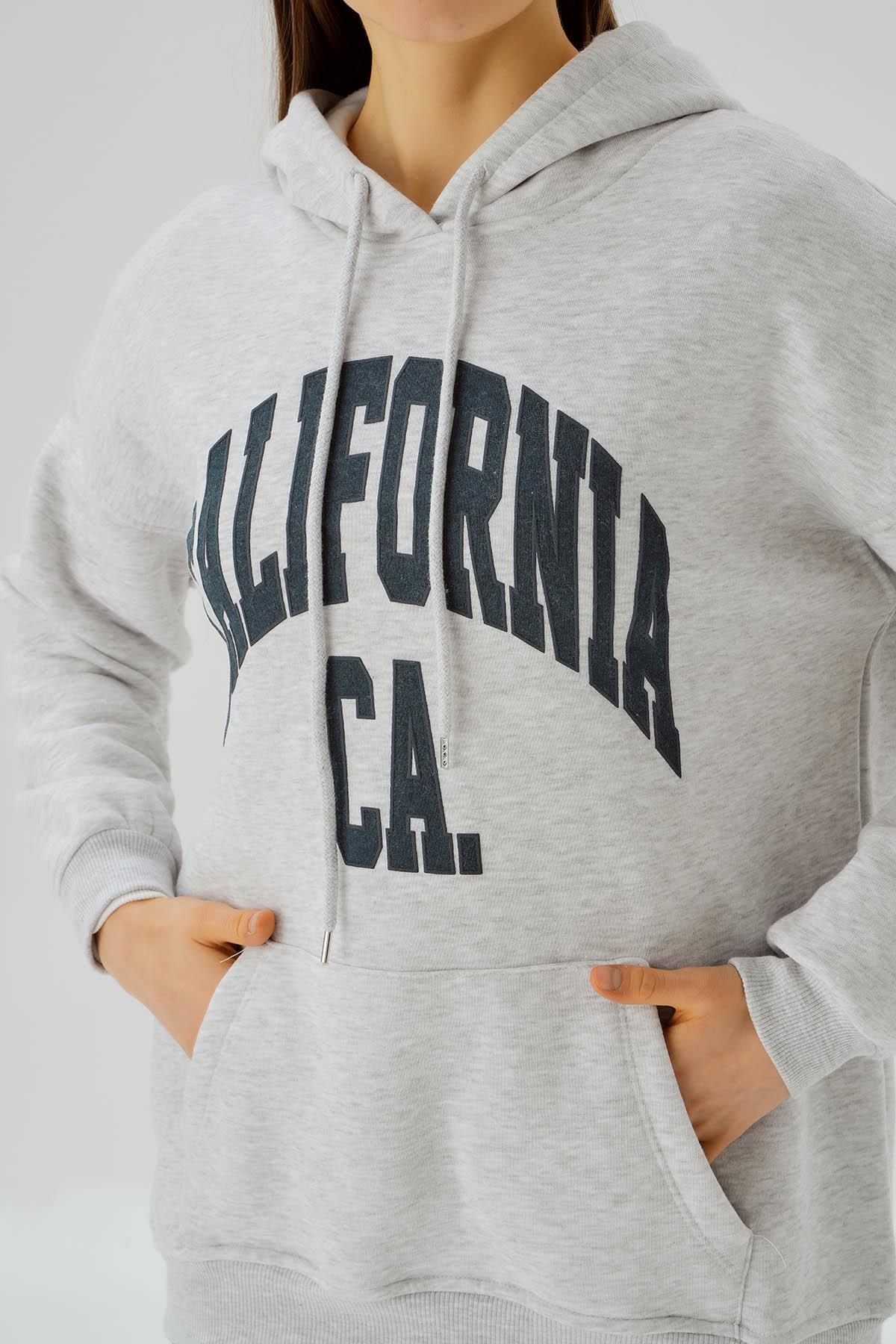 Açık Gri Kapüşonlu Oversize Sweat 3720 - 6
