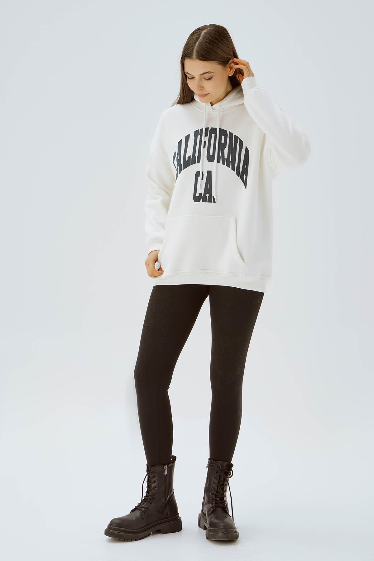 Ekru Kapüşonlu Oversize Sweat 3720 - 3