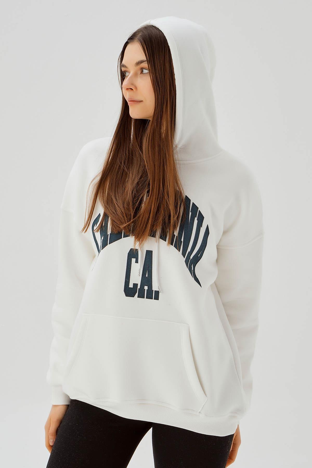 Ekru Kapüşonlu Oversize Sweat 3720 - 4