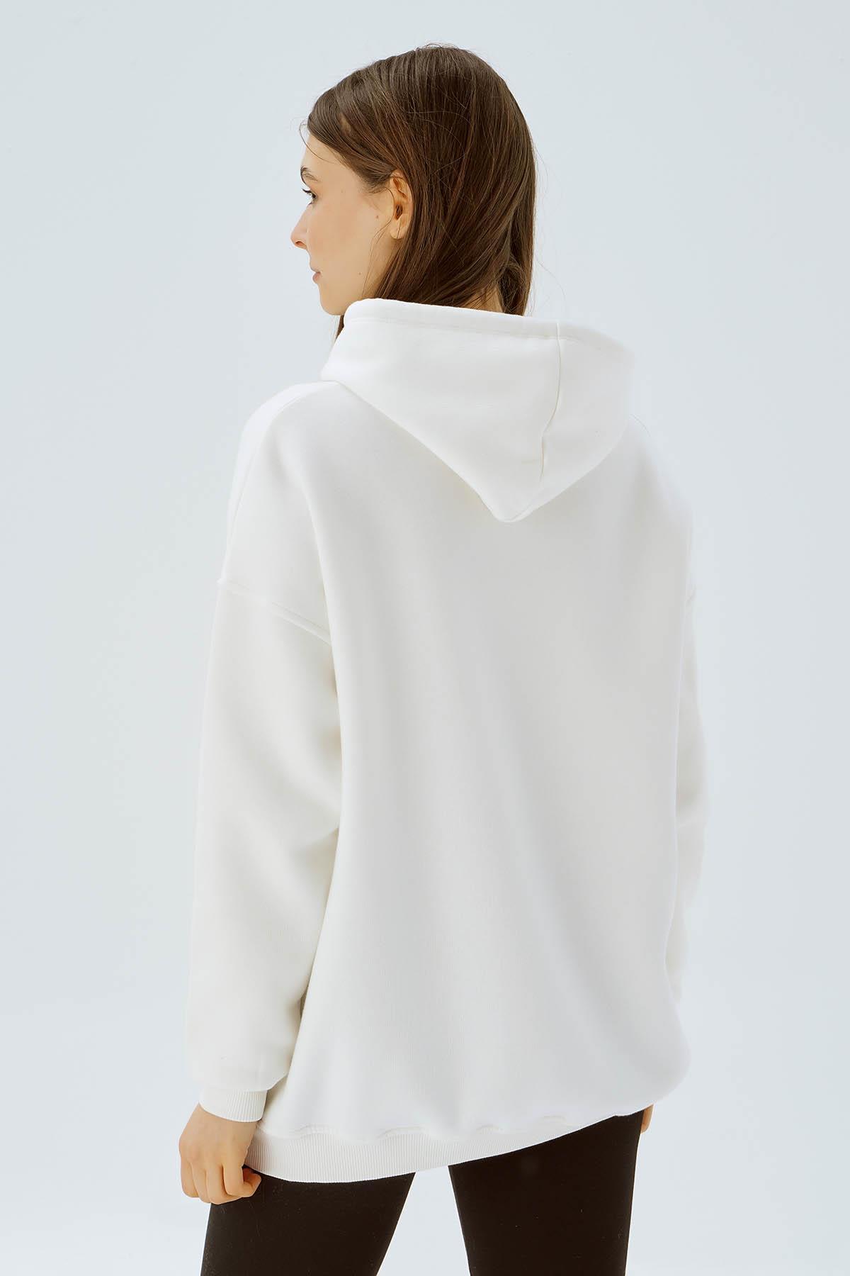 Ekru Kapüşonlu Oversize Sweat 3720 - 5
