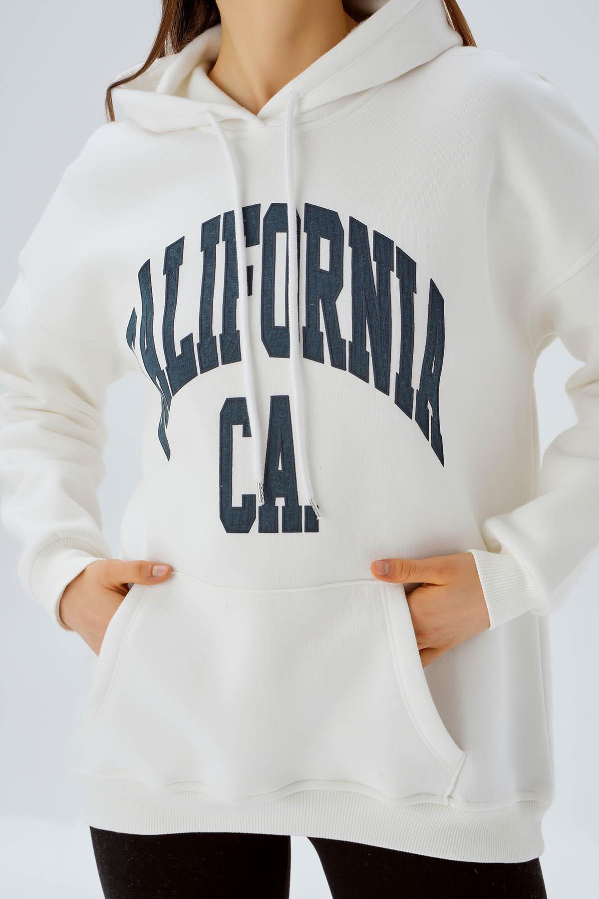 Ekru Kapüşonlu Oversize Sweat 3720 - 6