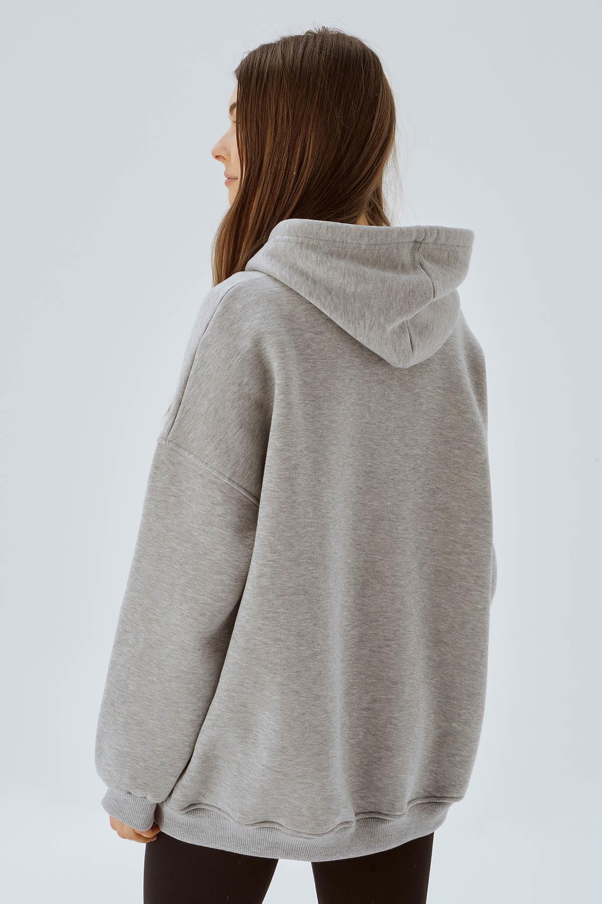 Gri Monaco Nakış Kapüşonlu Sweat 3730 - 5