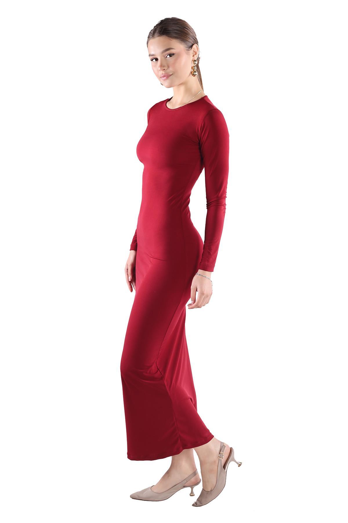 Bordo Bisiklet Yaka Elbise 376 - 2
