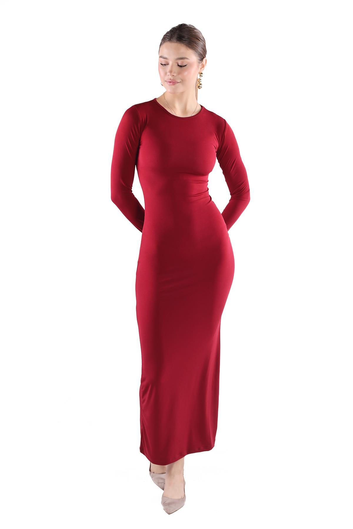 Bordo Bisiklet Yaka Elbise 376 - 3