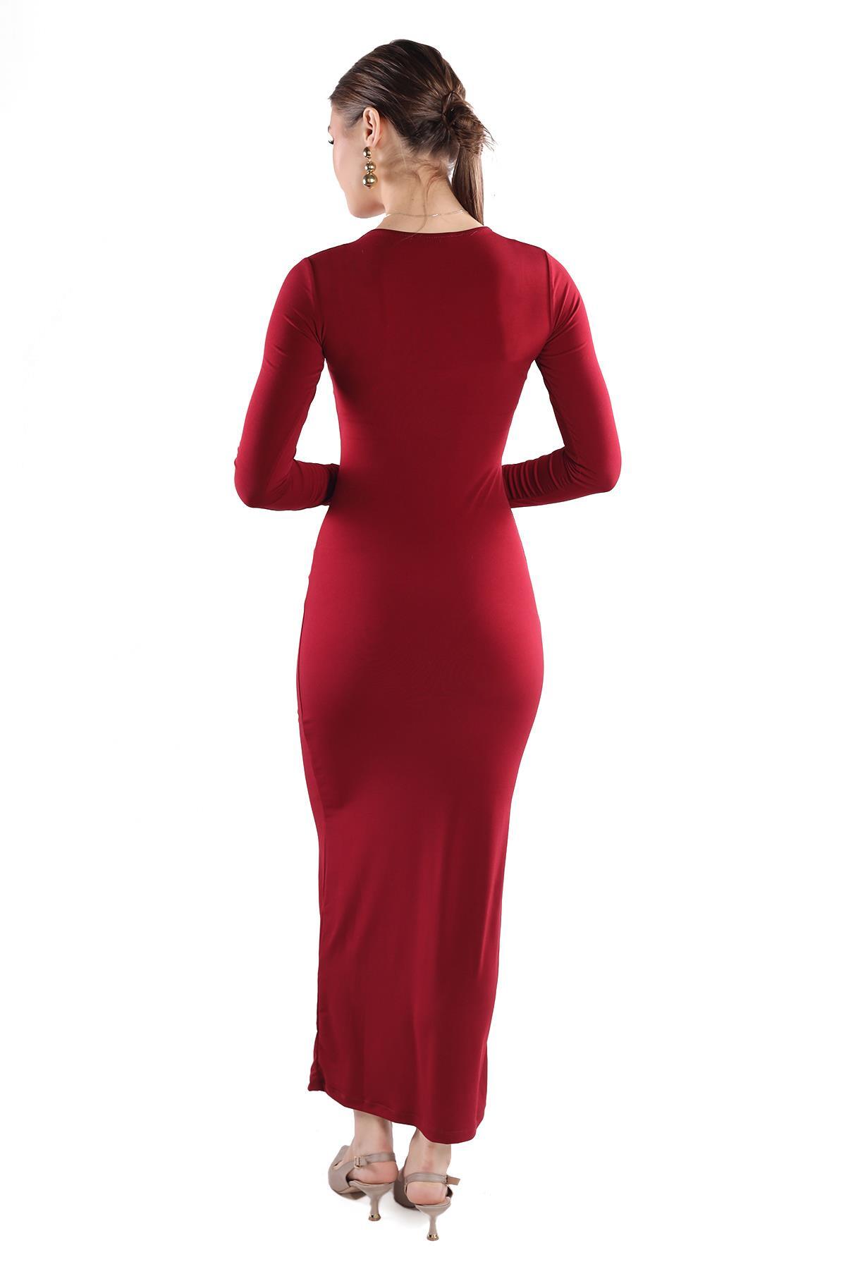 Bordo Bisiklet Yaka Elbise 376 - 5