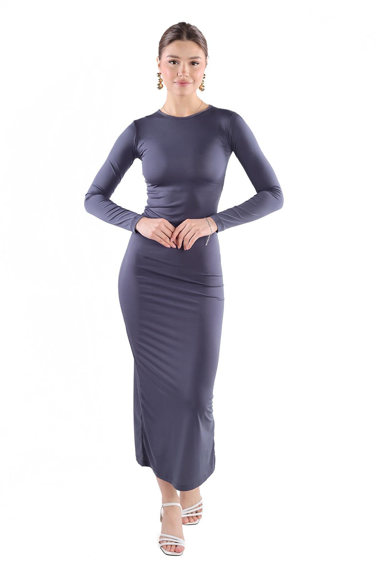 376 Bisiklet Yaka Elbise Füme - RAYS